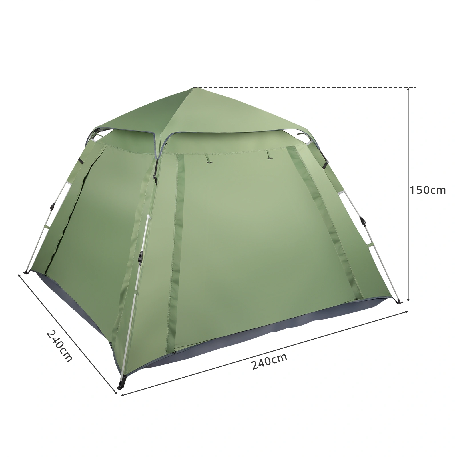 240*240*150cm Spring Quick Open Four-Person Family Tent Camping Tent Green view 10