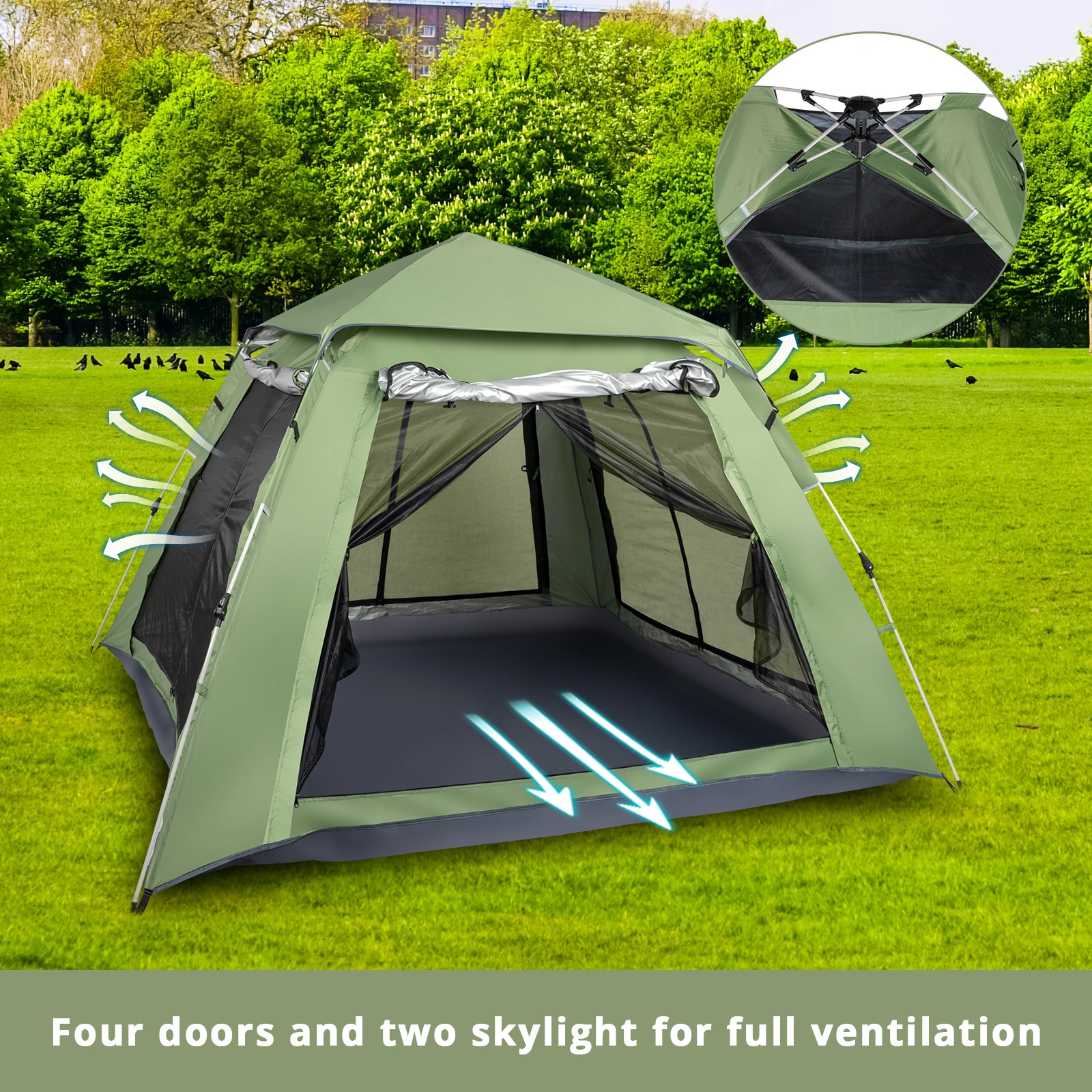 240*240*150cm Spring Quick Open Four-Person Family Tent Camping Tent Green view 13