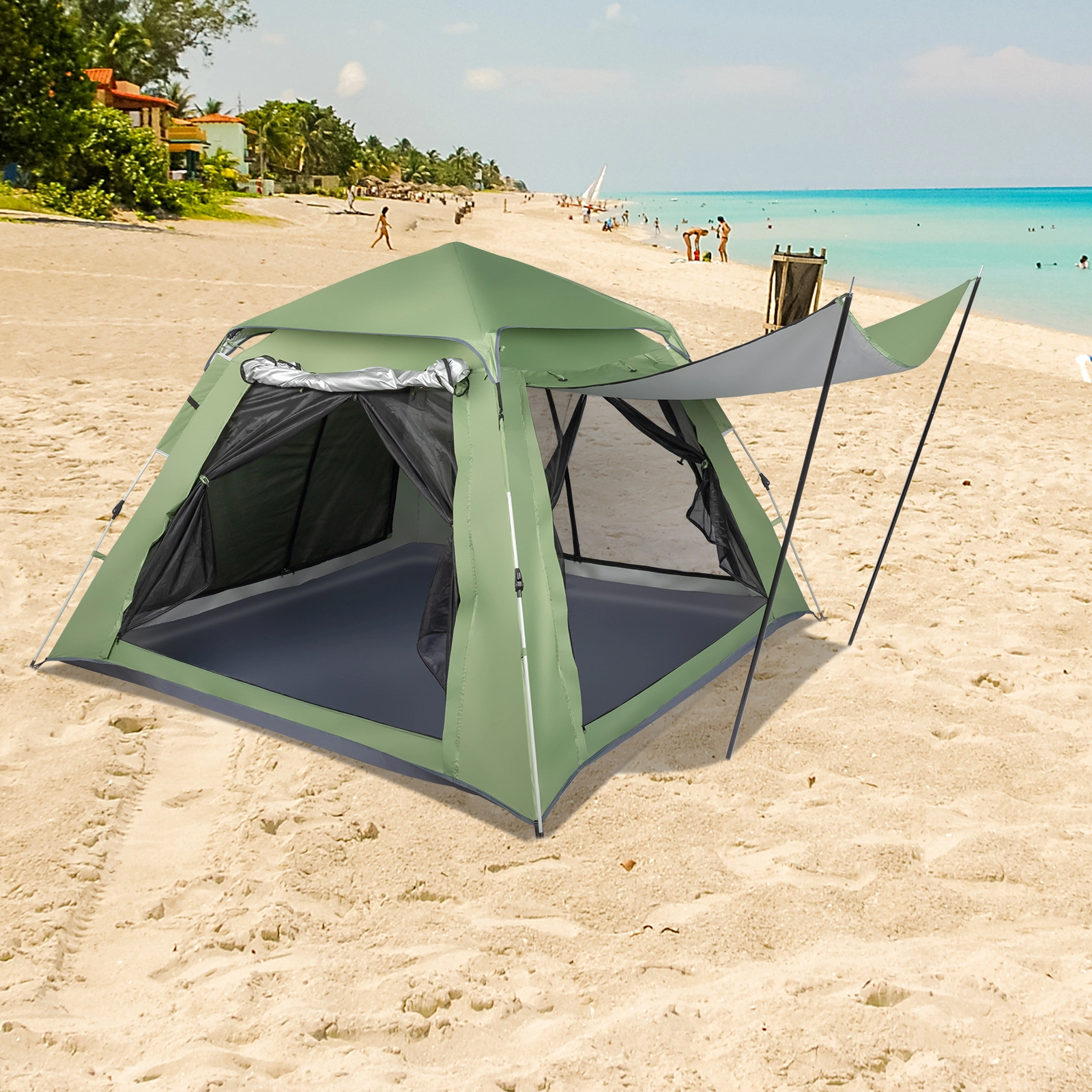 240*240*150cm Spring Quick Open Four-Person Family Tent Camping Tent Green view 19