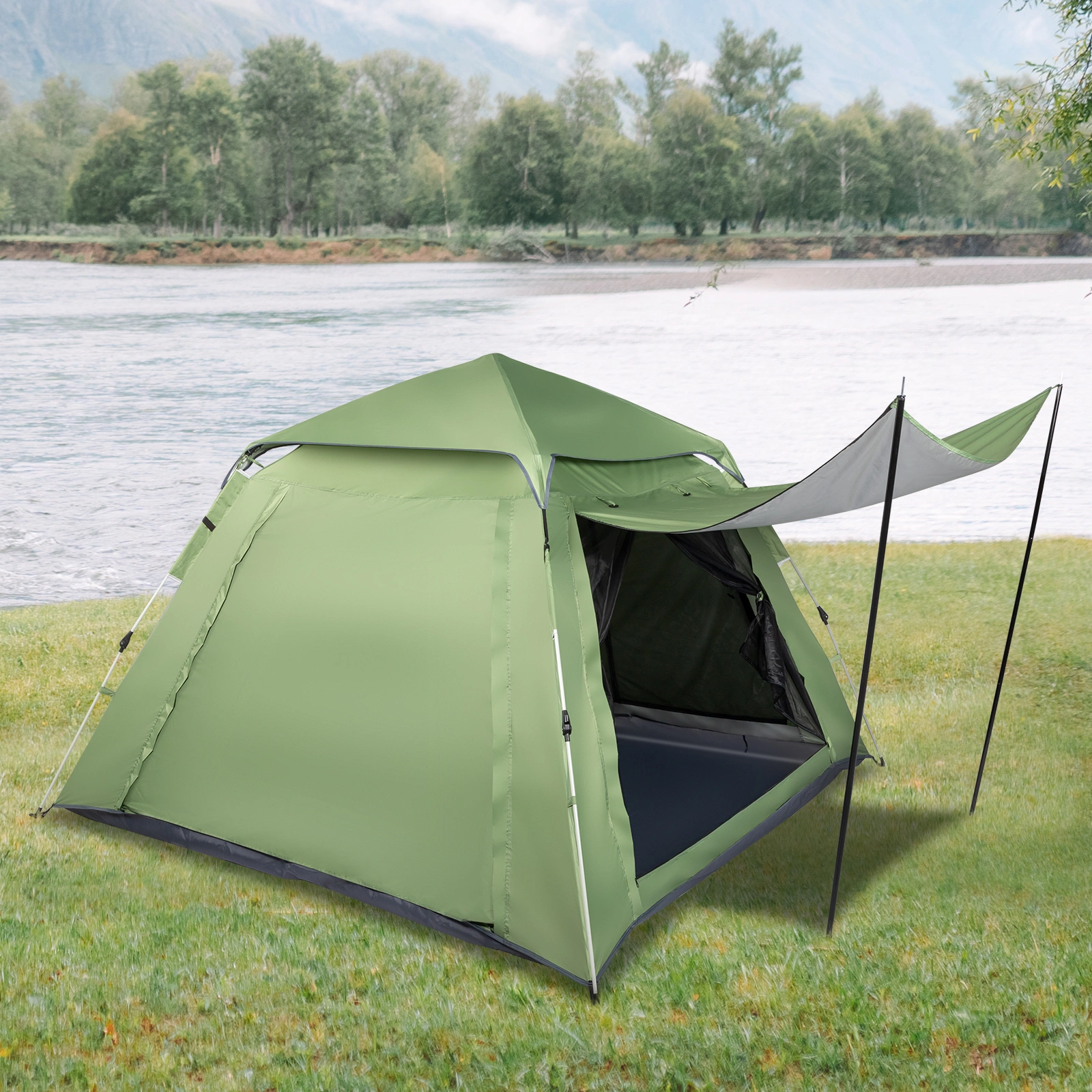240*240*150cm Spring Quick Open Four-Person Family Tent Camping Tent Green view 21