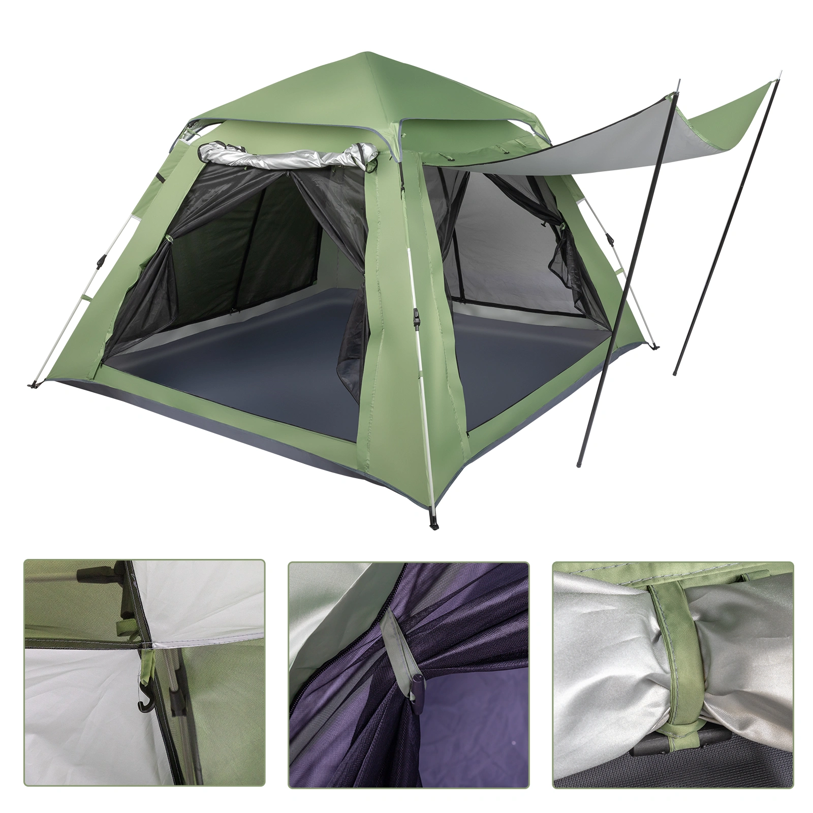240*240*150cm Spring Quick Open Four-Person Family Tent Camping Tent Green view 27