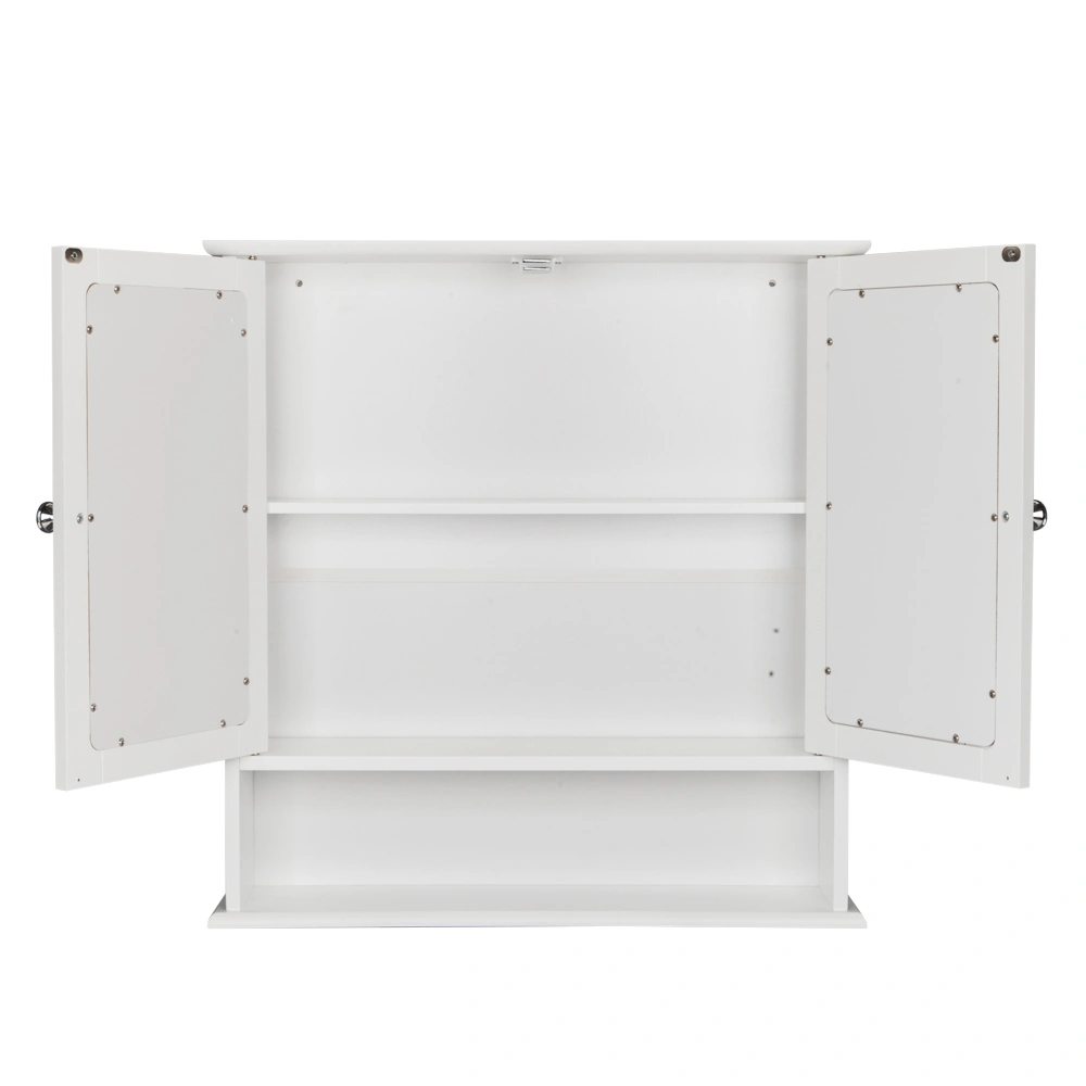 Double Door Mirror Bathroom Cabinet, Wall Mounted Vanity Storage Shelf, White view 3