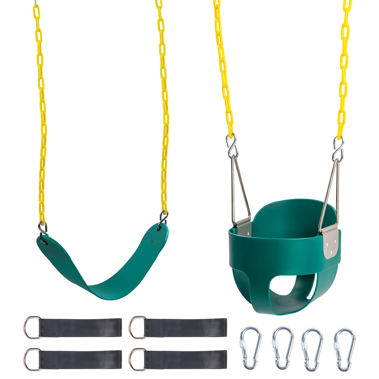 Green Baby Swing EVA & Iron Frame with Hanging Basket, Portable Indoor Outdoor Seat for Kids, Nursery Garden Swing