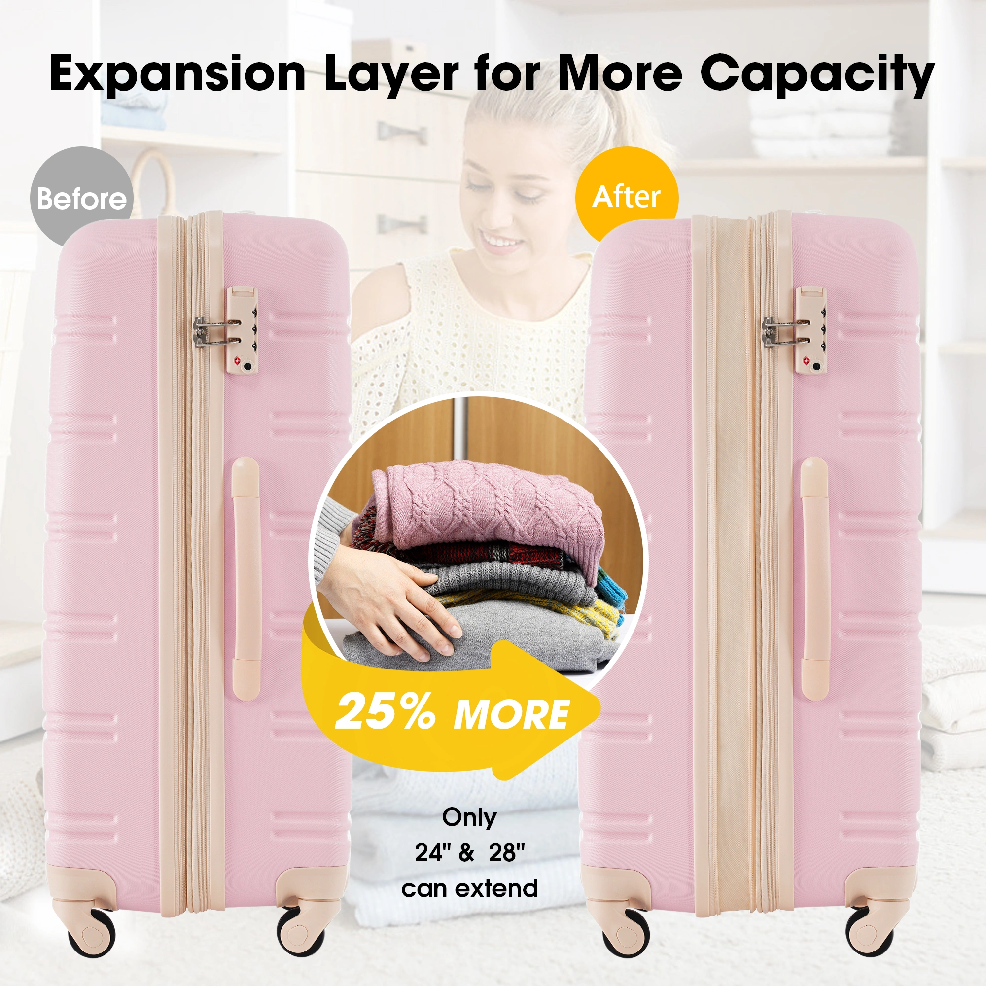 Hardshell Luggage Sets 4 pcs + Bag Spinner Suitcase with TSA Lock Lightweight-16"+20"+24"+28" Luggages view 7
