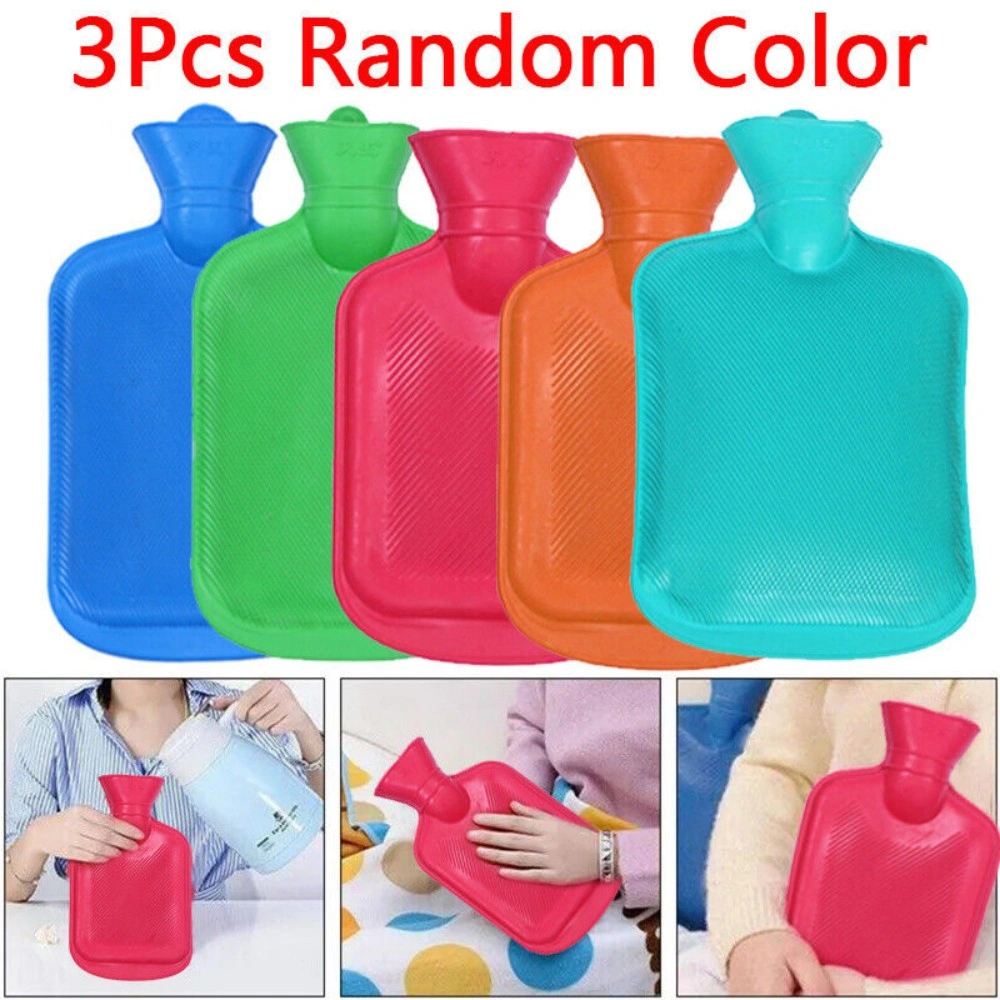 3 Pack 2L Hot Water Bottle Natural Rubber Large Heat Pad Pain Relief Warm Warmer