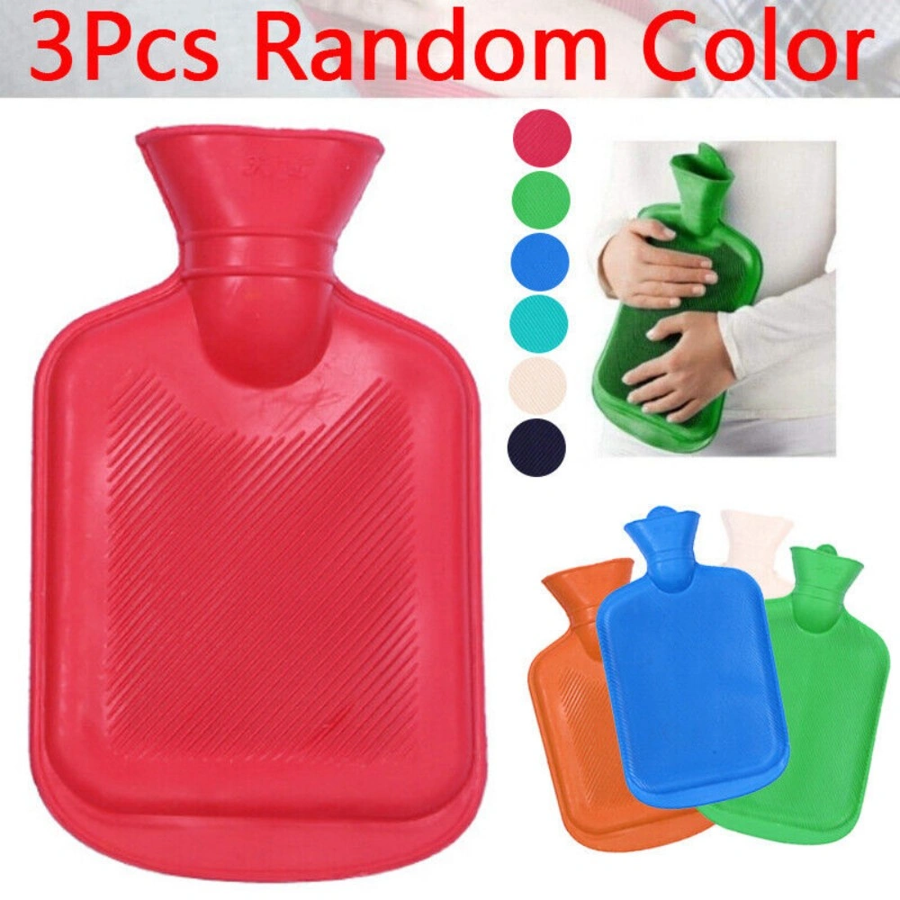 3 Pack 2L Hot Water Bottle Natural Rubber Large Heat Pad Pain Relief Warm Warmer view 2