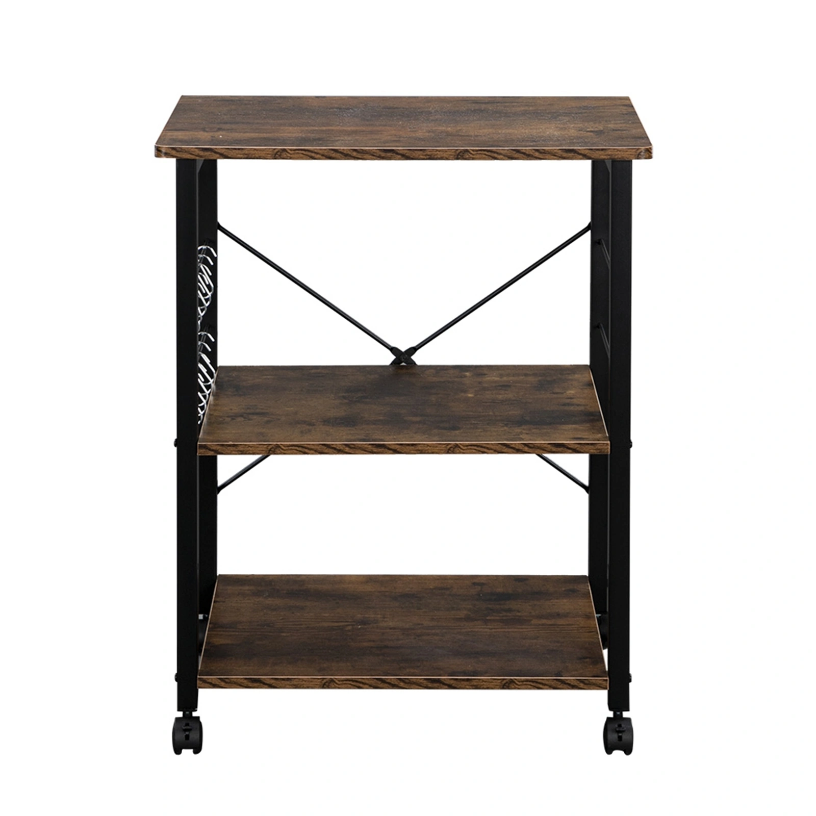 Baker's Rack 3-Tier Kitchen Utility Microwave Oven Stand Storage Cart Workstation Shelf(Vintage Board Top Black Metal Frame) view 2