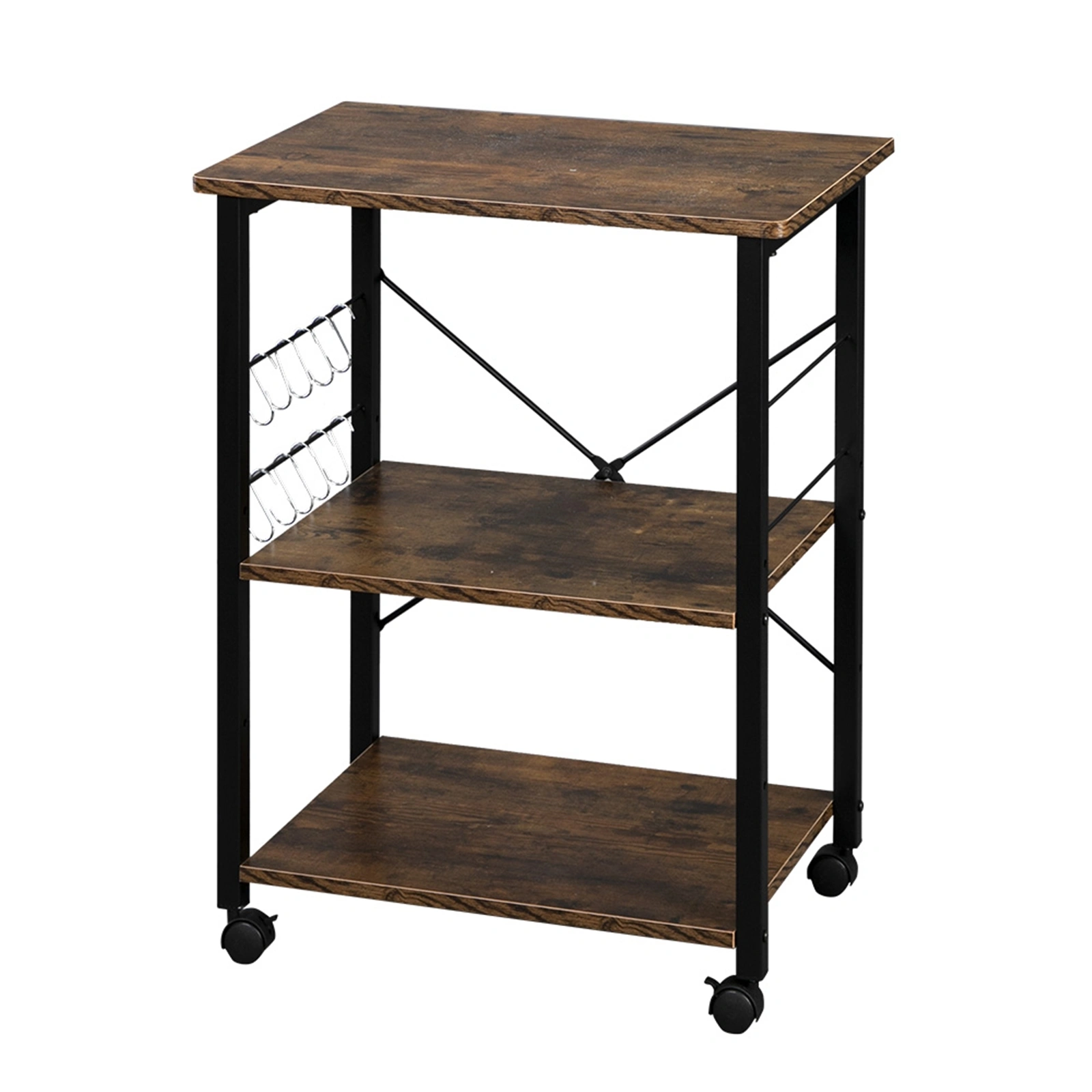 Baker's Rack 3-Tier Kitchen Utility Microwave Oven Stand Storage Cart Workstation Shelf(Vintage Board Top Black Metal Frame) view 3