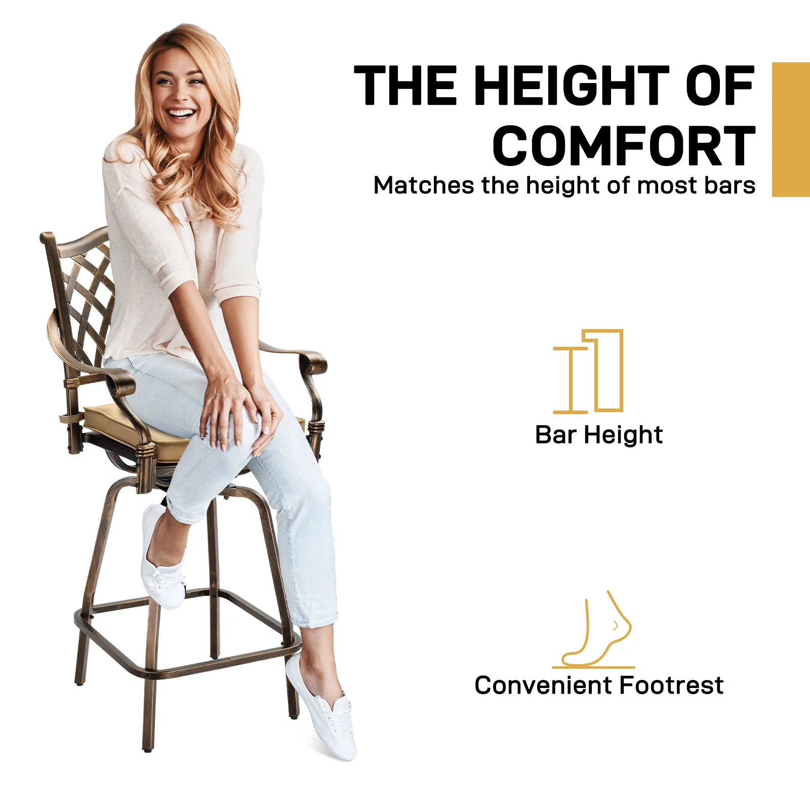 Outdoor Swivel Bar Stools Set of 2, Cast Aluminum Patio Bar Height Chairs, All-Weather Bar Dining Chairs Outdoor Swivel Chairs Furniture (Grid Back) view 7