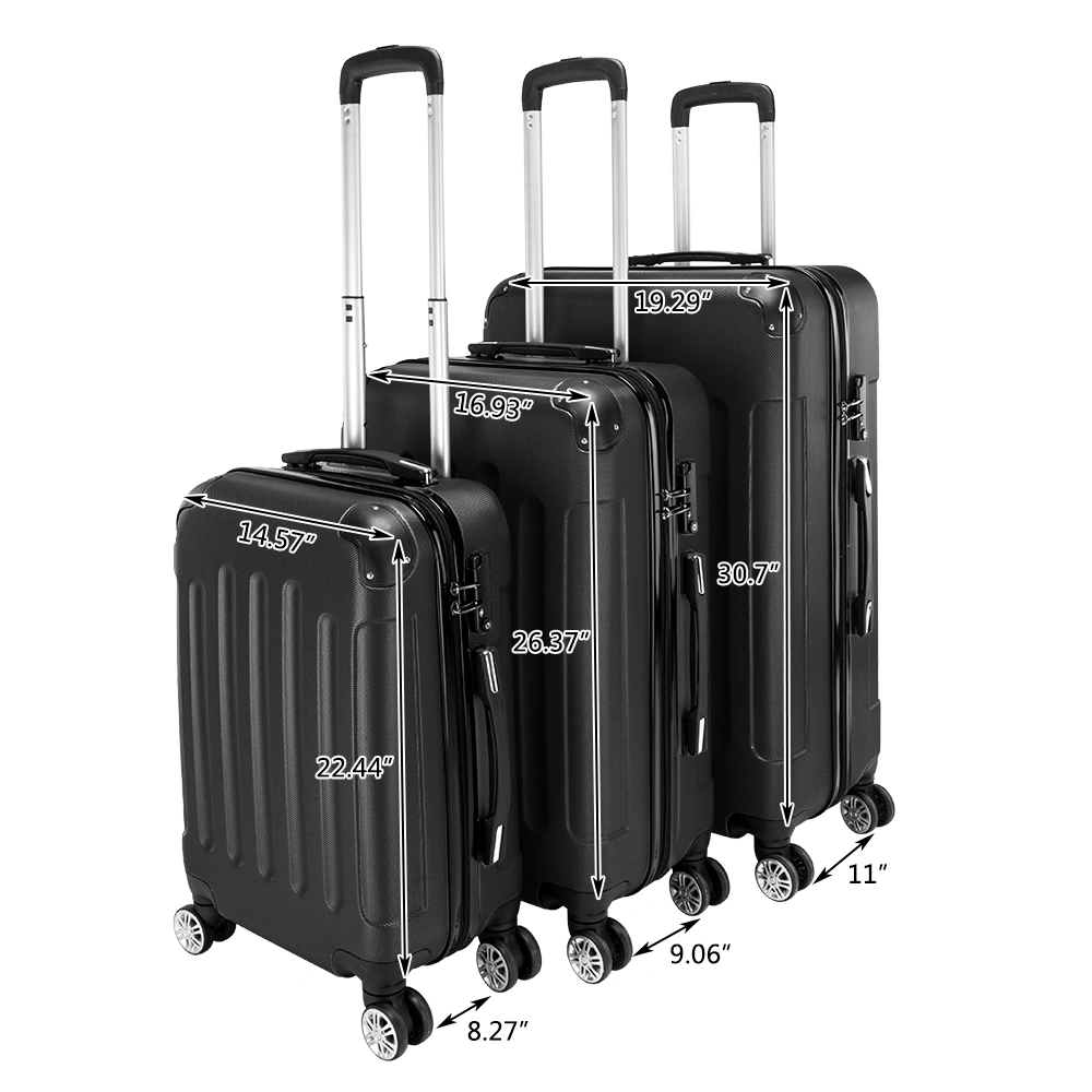 3 Pcs Lightweight ABS Spinner Suitcase Set, 4-Wheel Carry-On Hand Luggage Trolley Case view 5