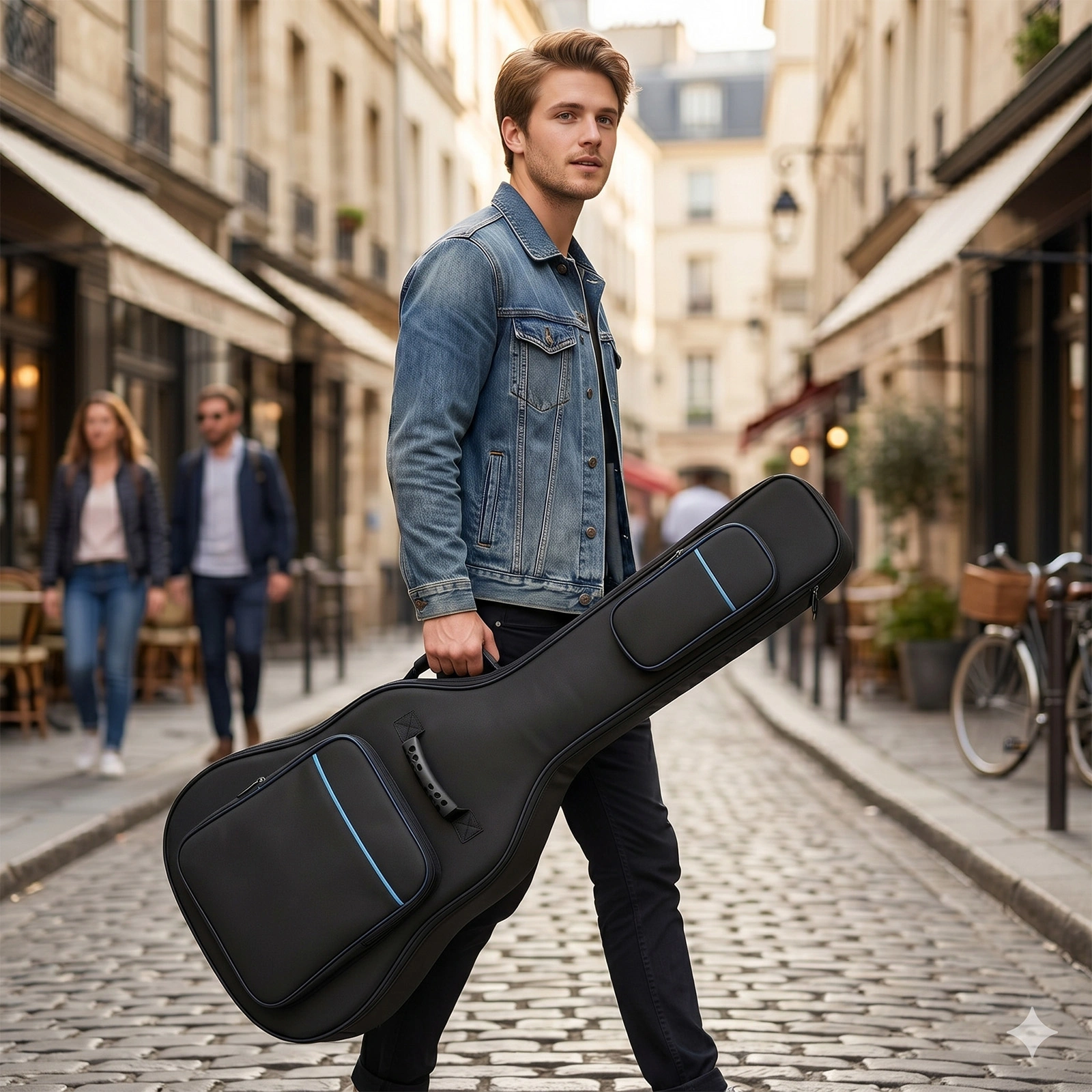 600D Oxford Cloth Electric Guitar Bag Black With Blue Line view 10