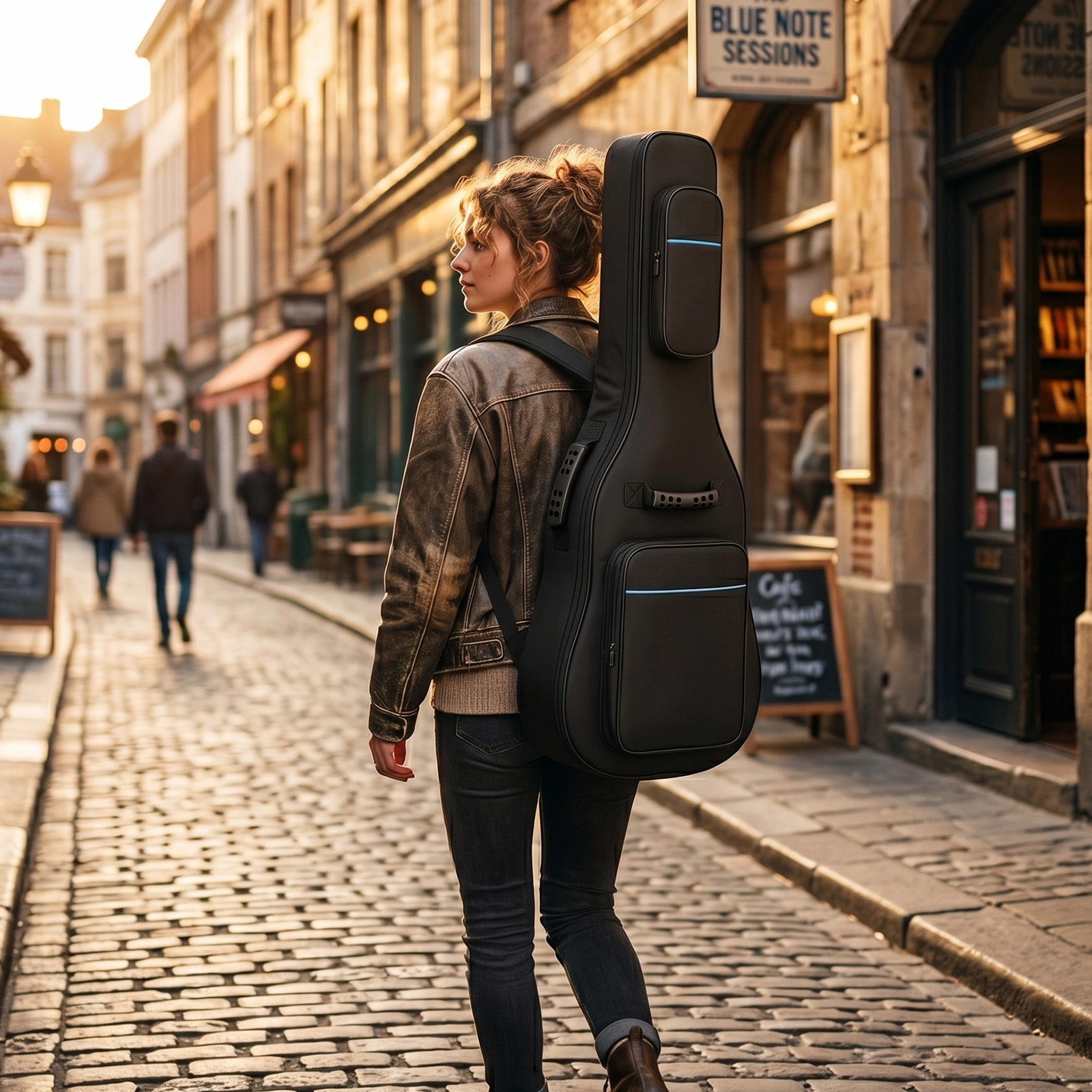 600D Oxford Cloth Electric Guitar Bag Black With Blue Line view 11