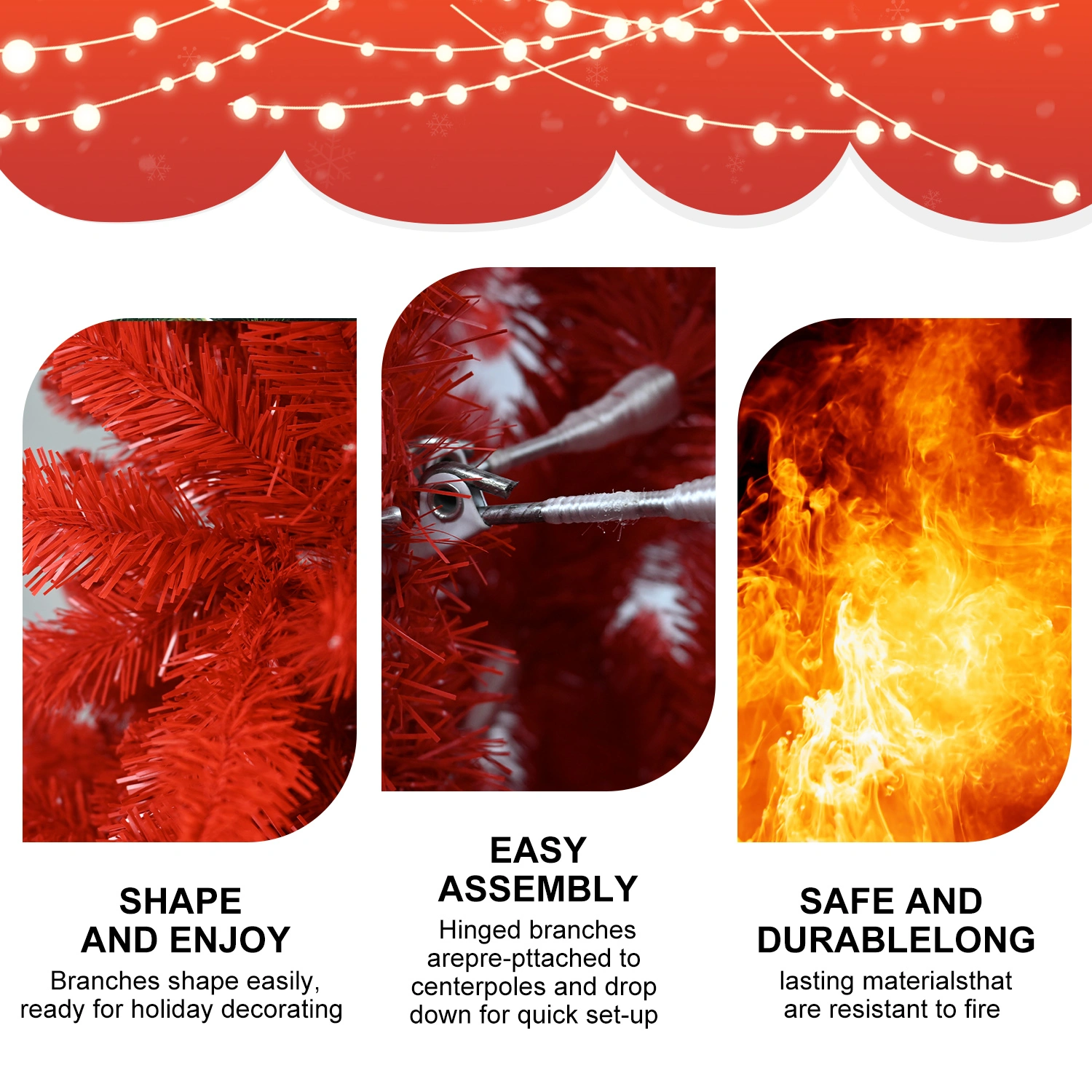 7FT Red Christmas Tree, Pure Red PVC with 1066 Tips, Hinged Branches, Easy Setup, Stable Metal Stand, Full Holiday Decoration view 4