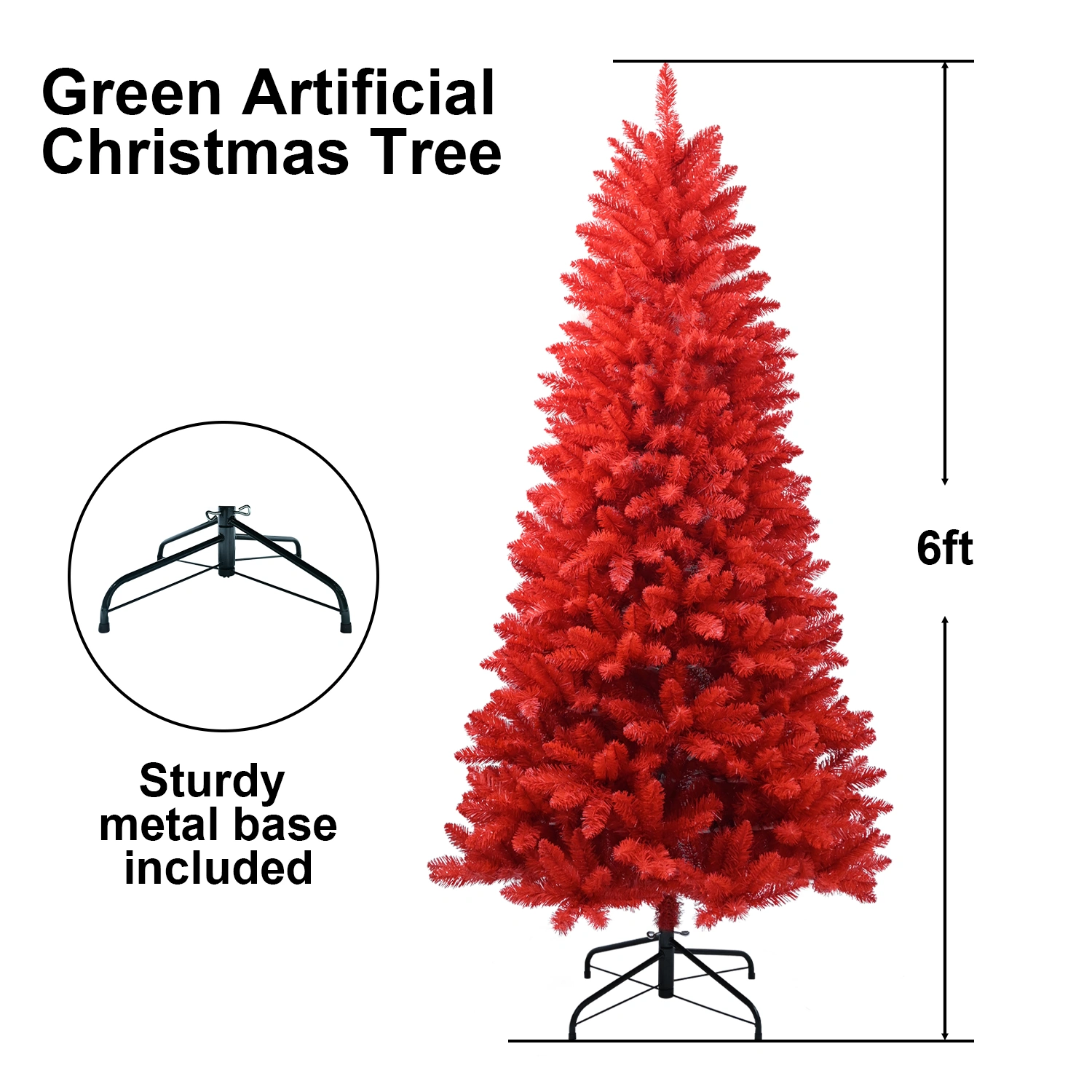 7FT Red Christmas Tree, Pure Red PVC with 1066 Tips, Hinged Branches, Easy Setup, Stable Metal Stand, Full Holiday Decoration view 9