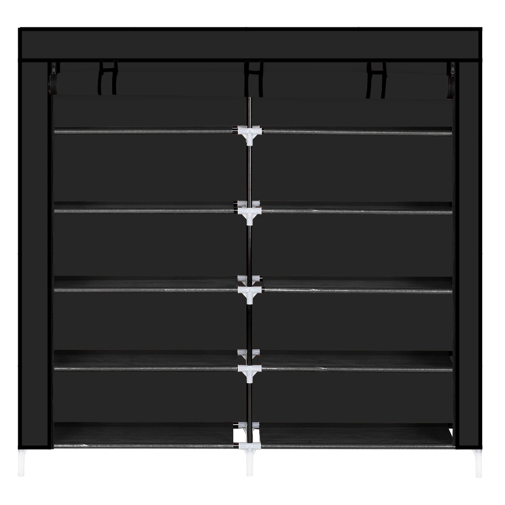 7 Tier Portable Shoe Rack Organizer with Fabric Cover, Black Shoe Storage Cabinet for Closet Entryway