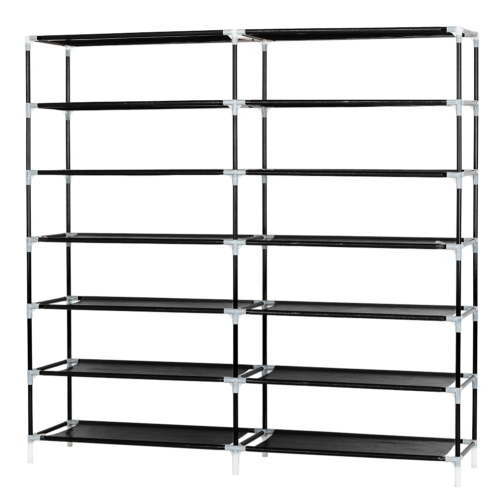 7 Tier Portable Shoe Rack Organizer with Fabric Cover, Black Shoe Storage Cabinet for Closet Entryway view 12