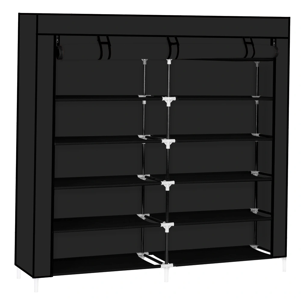 7 Tier Portable Shoe Rack Organizer with Fabric Cover, Black Shoe Storage Cabinet for Closet Entryway view 14