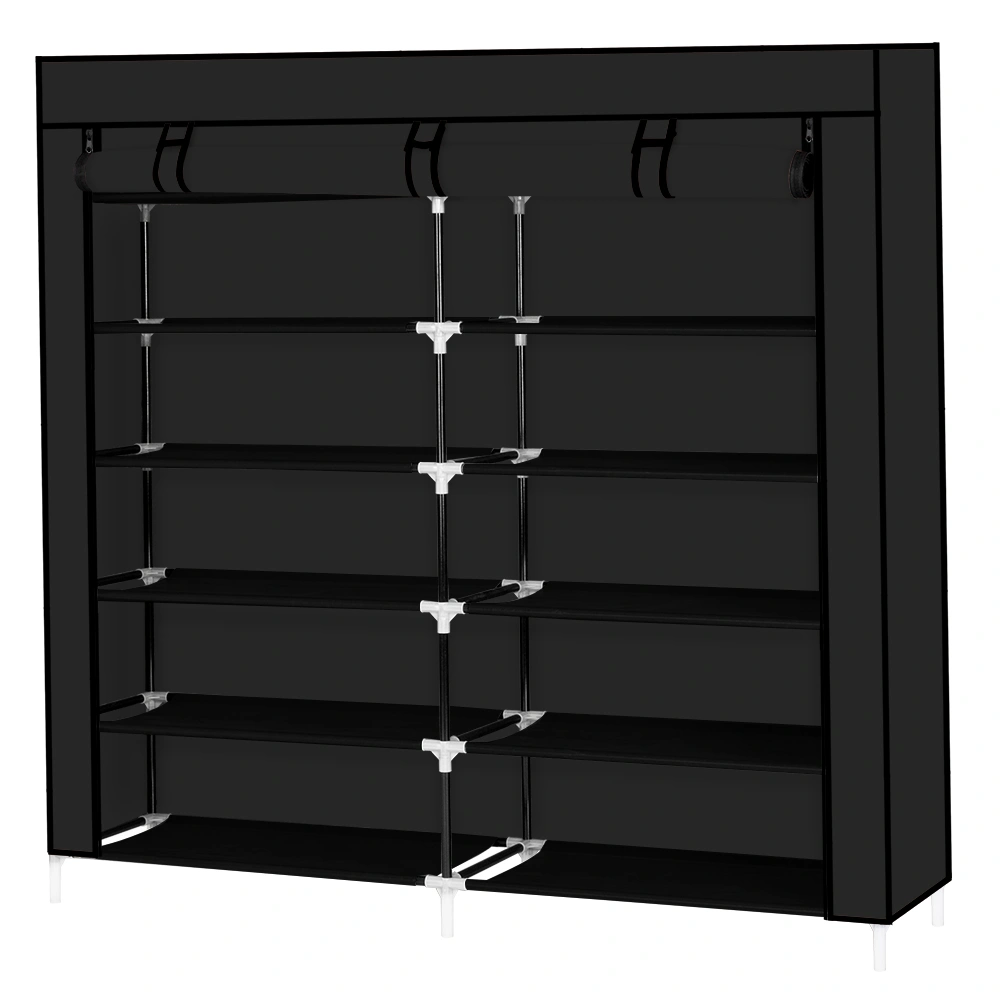 7 Tier Portable Shoe Rack Organizer with Fabric Cover, Black Shoe Storage Cabinet for Closet Entryway view 15