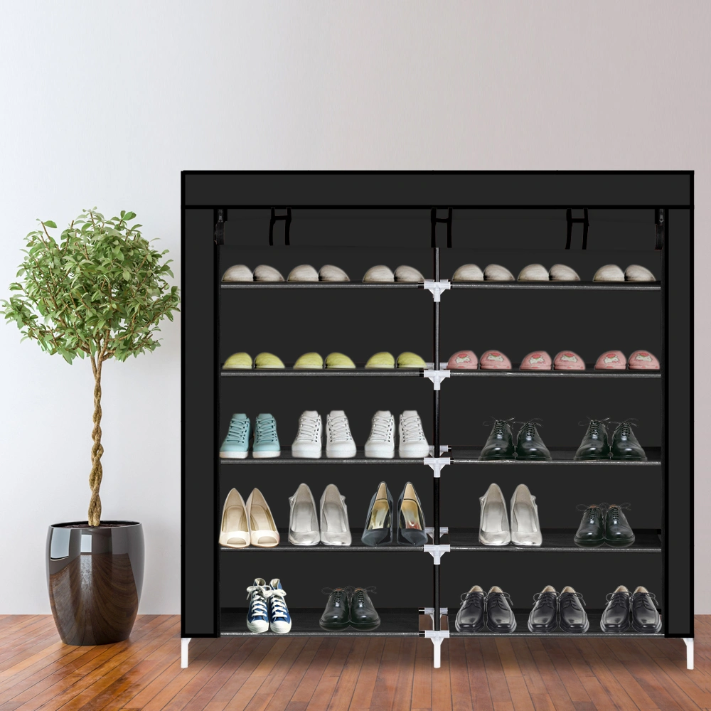 7 Tier Portable Shoe Rack Organizer with Fabric Cover, Black Shoe Storage Cabinet for Closet Entryway view 17