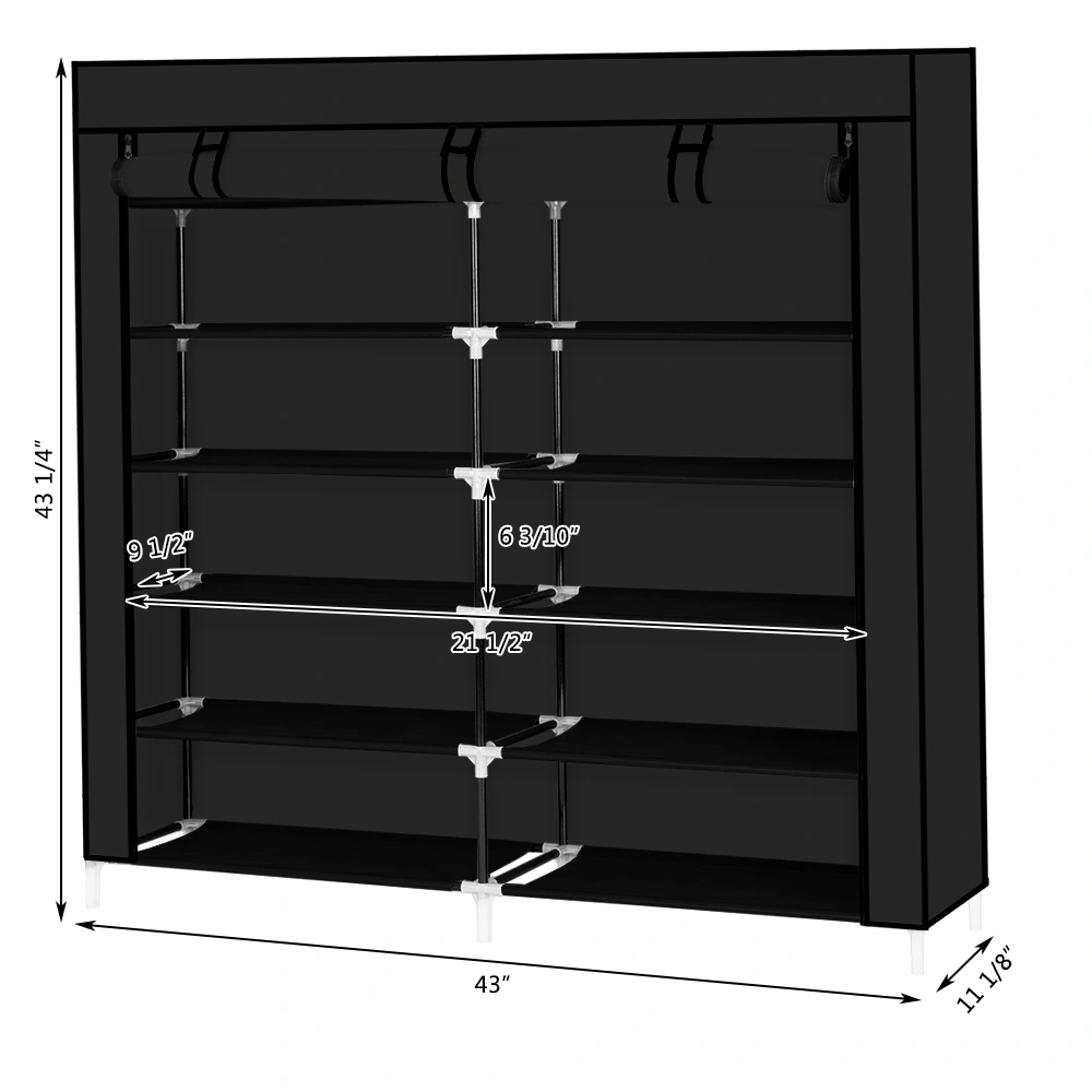 7 Tier Portable Shoe Rack Organizer with Fabric Cover, Black Shoe Storage Cabinet for Closet Entryway view 2