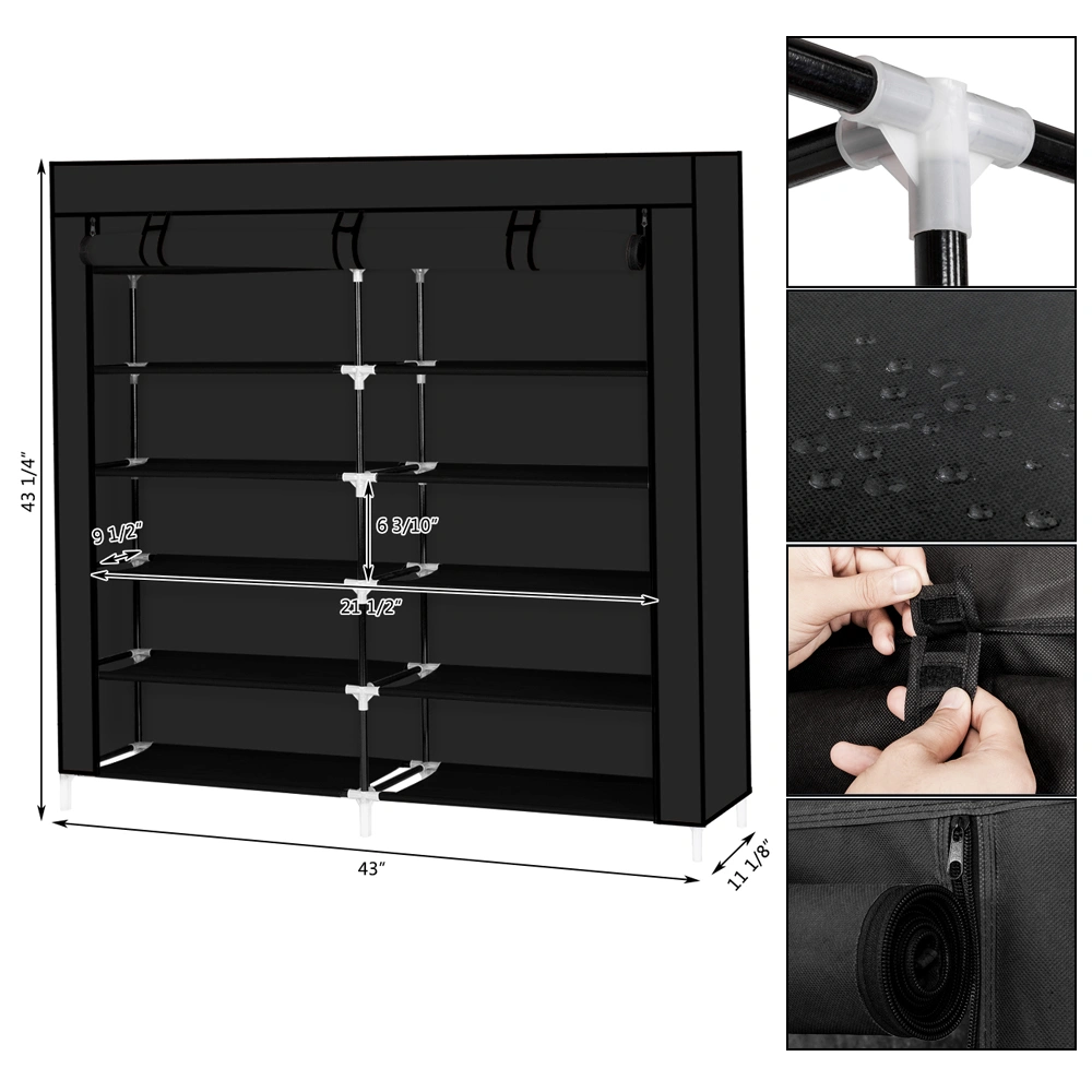 7 Tier Portable Shoe Rack Organizer with Fabric Cover, Black Shoe Storage Cabinet for Closet Entryway view 3