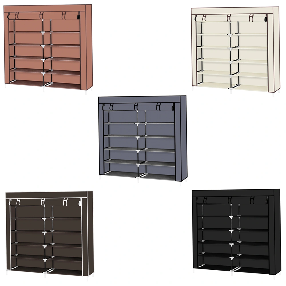 7 Tier Portable Shoe Rack Organizer with Fabric Cover, Black Shoe Storage Cabinet for Closet Entryway view 5