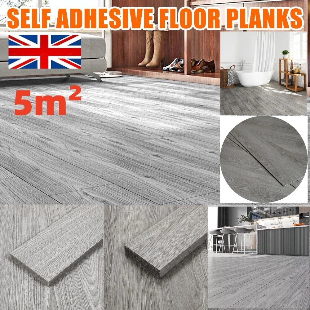 Peel & Stick Vinyl Floor Tiles Wood Look Self Adhesive Flooring 5m² Waterproof Laminate Planks for Bathroom Bedroom