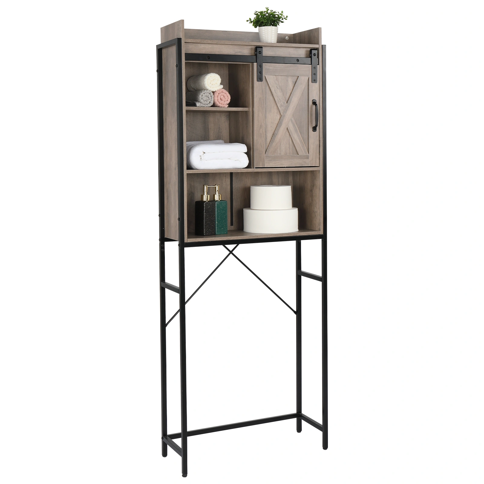 Retro Style MDF With Triamine Iron Frame Sliding Door Three-Layer Rack Bathroom Cabinet view 4