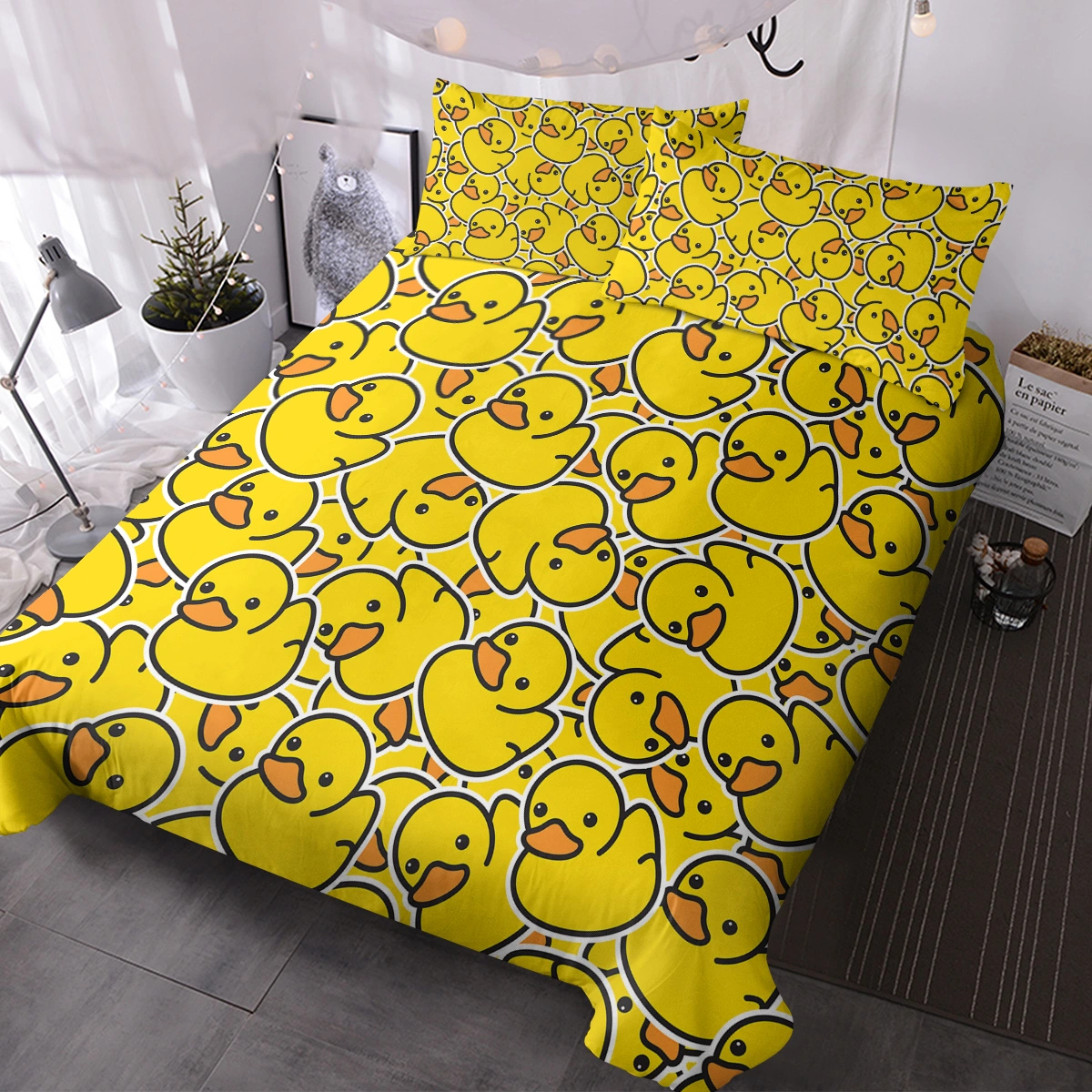 Yellow Rubber Duck Duvet Cover Set Double 3 Piece Cute Duck Bedding Cartoon Duck Comforter Cover with 2 Pillow Cases for Kids Duck Lovers