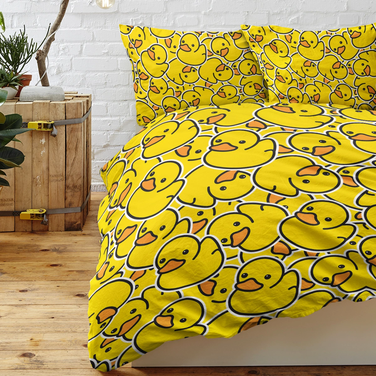 Yellow Rubber Duck Duvet Cover Set Double 3 Piece Cute Duck Bedding Cartoon Duck Comforter Cover with 2 Pillow Cases for Kids Duck Lovers view 3