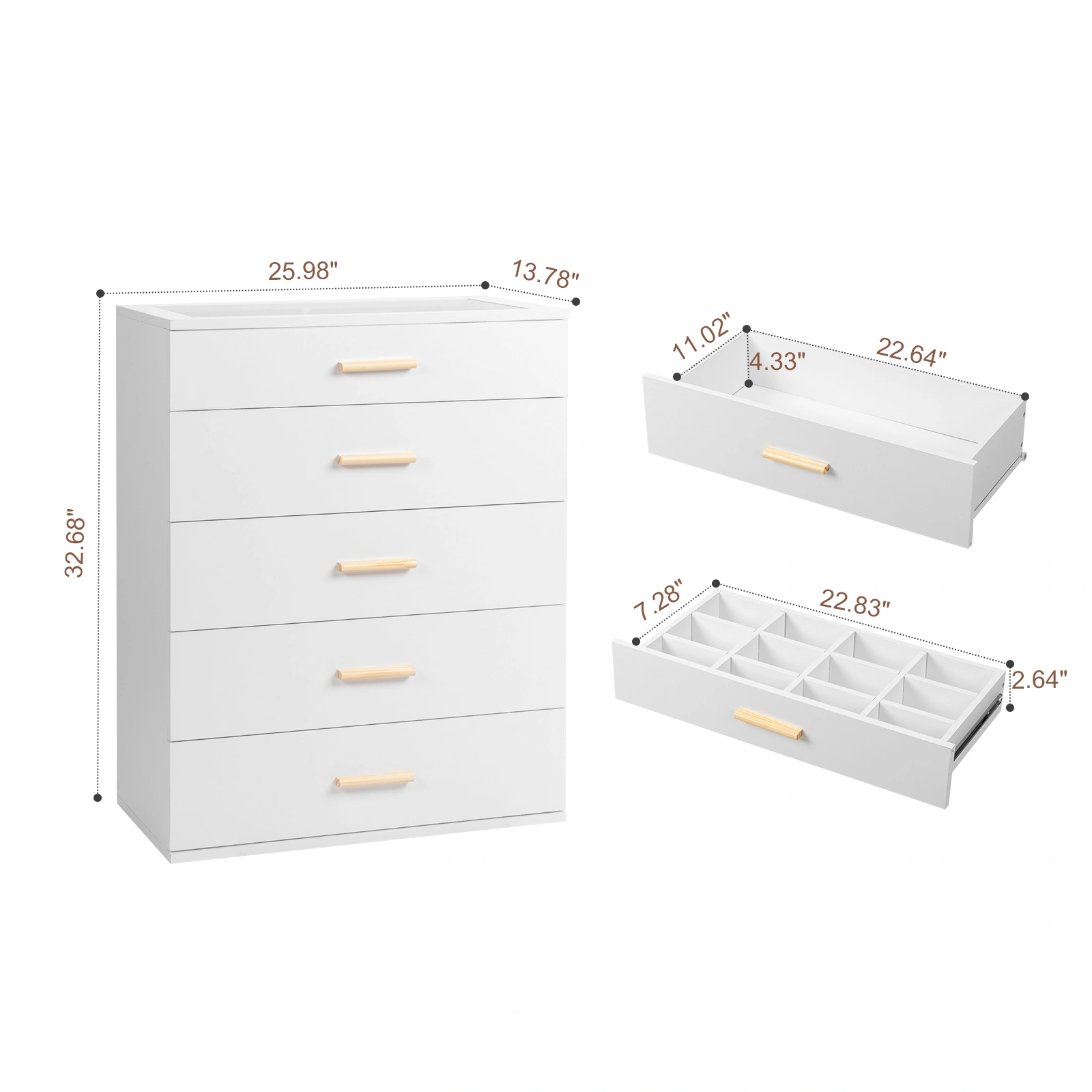 Particleboard Wood Three Drawers With LED Light Bedside Table Dresser Nightstand White view 3
