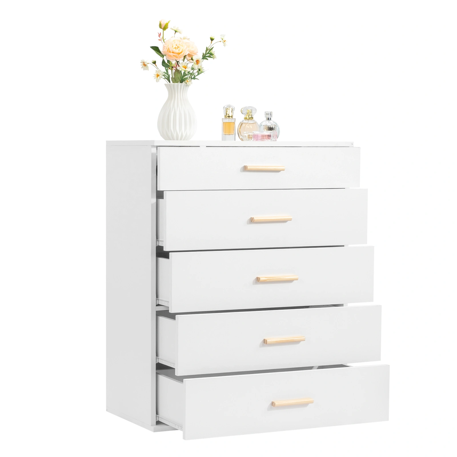 Particleboard Wood Three Drawers With LED Light Bedside Table Dresser Nightstand White view 7
