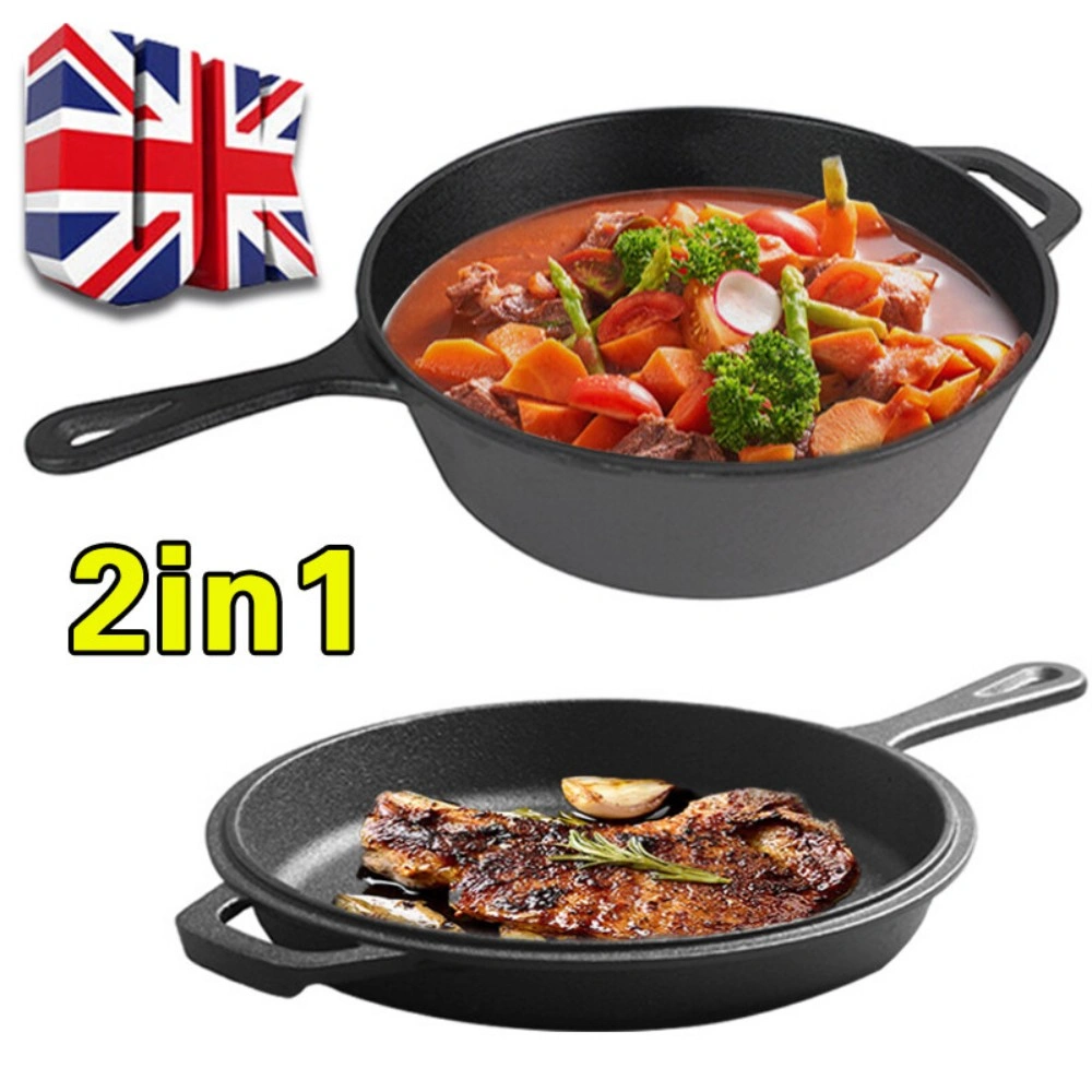Heavy Cast Iron Dutch Oven Casserole Pot with Lid for Camping, Stews & Skillets