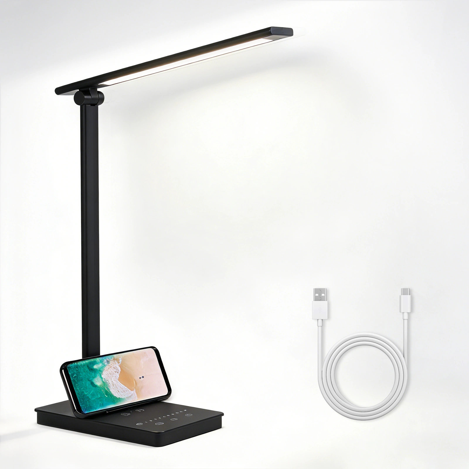 LED Desk Lamp 15W Dimmable Table Light, Eye Protection Mode, Built-in LED, USB Port, Adjustable Brightness