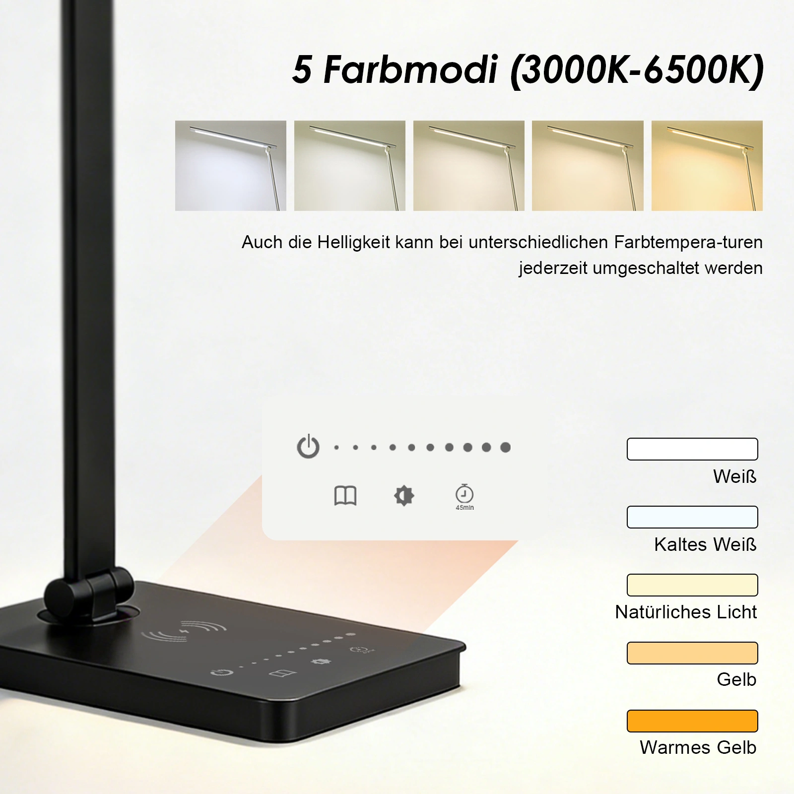 LED Desk Lamp 15W Dimmable Table Light, Eye Protection Mode, Built-in LED, USB Port, Adjustable Brightness view 2