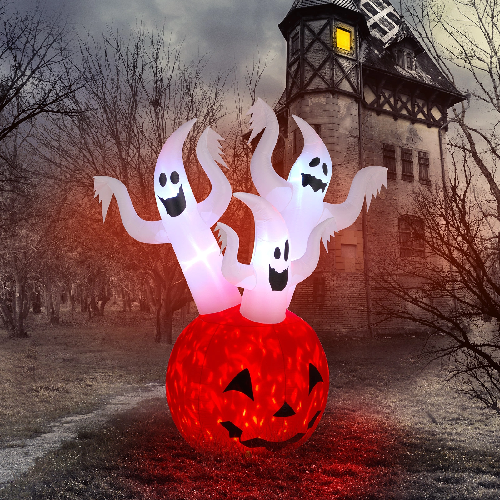5.9 FT Halloween Inflatable Pumpkin Ghost, Outdoor Yard Decor with Built-in LED Lights, Scary Blow Up Decoration for Lawn Garden Party view 12