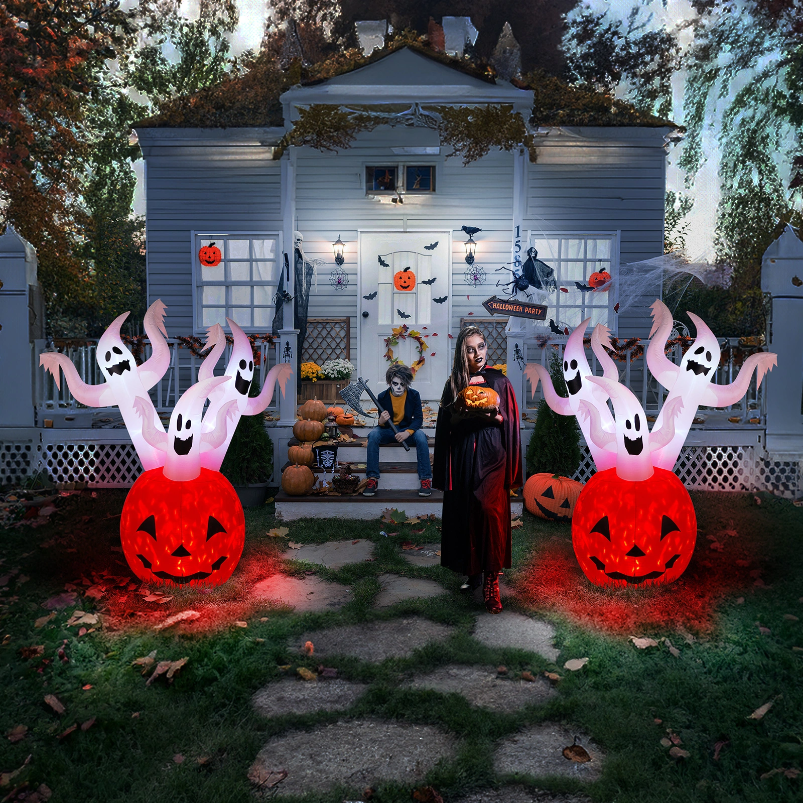 5.9 FT Halloween Inflatable Pumpkin Ghost, Outdoor Yard Decor with Built-in LED Lights, Scary Blow Up Decoration for Lawn Garden Party view 13