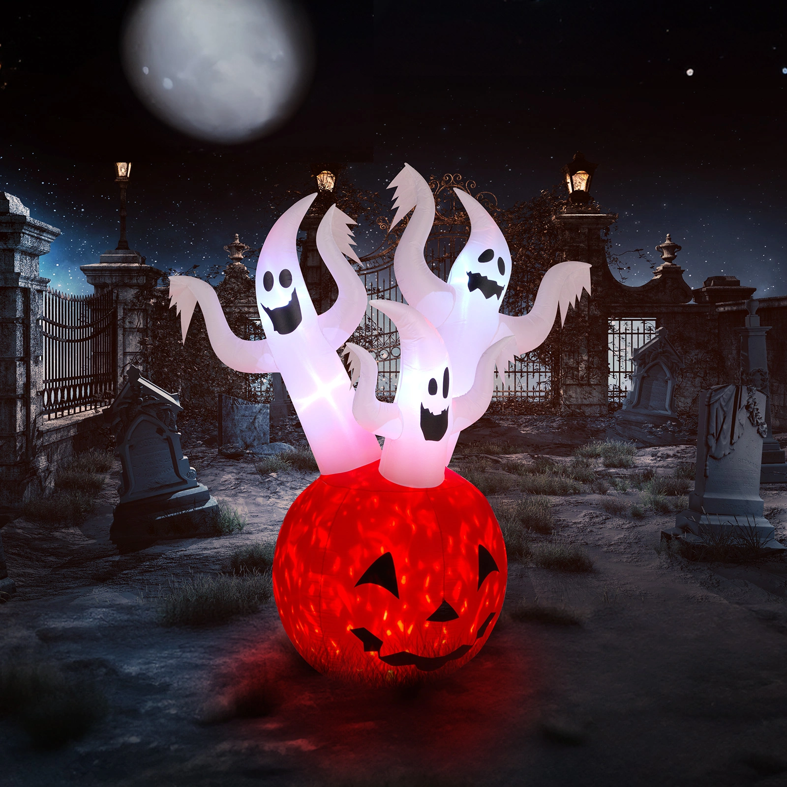 5.9 FT Halloween Inflatable Pumpkin Ghost, Outdoor Yard Decor with Built-in LED Lights, Scary Blow Up Decoration for Lawn Garden Party view 14