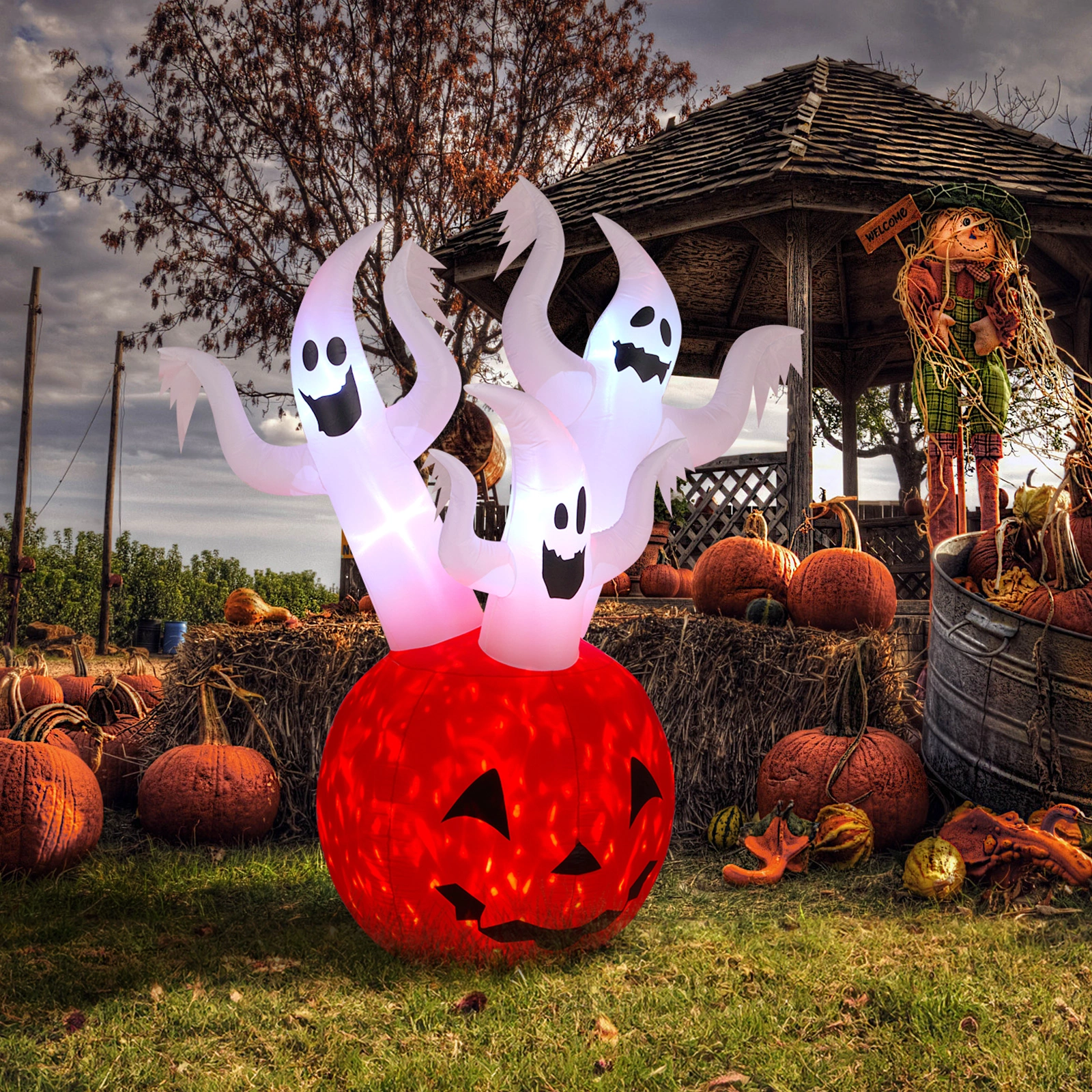 5.9 FT Halloween Inflatable Pumpkin Ghost, Outdoor Yard Decor with Built-in LED Lights, Scary Blow Up Decoration for Lawn Garden Party view 16
