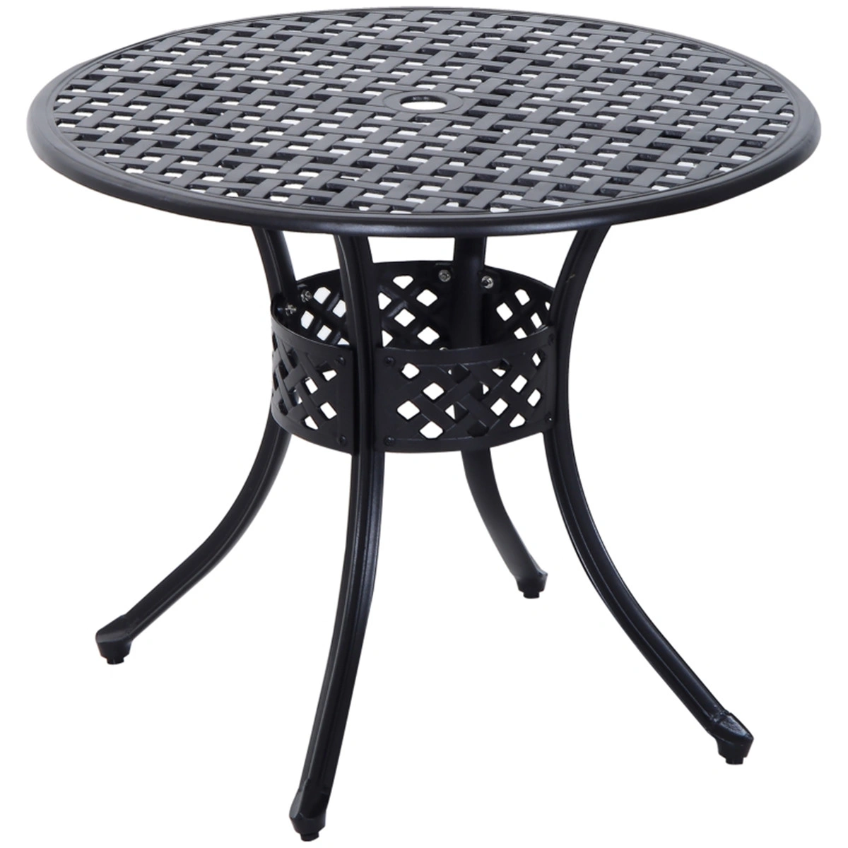 33 Inch Round Outdoor Bistro Table Black, Patio Dining Table with Umbrella Hole, Poolside Table