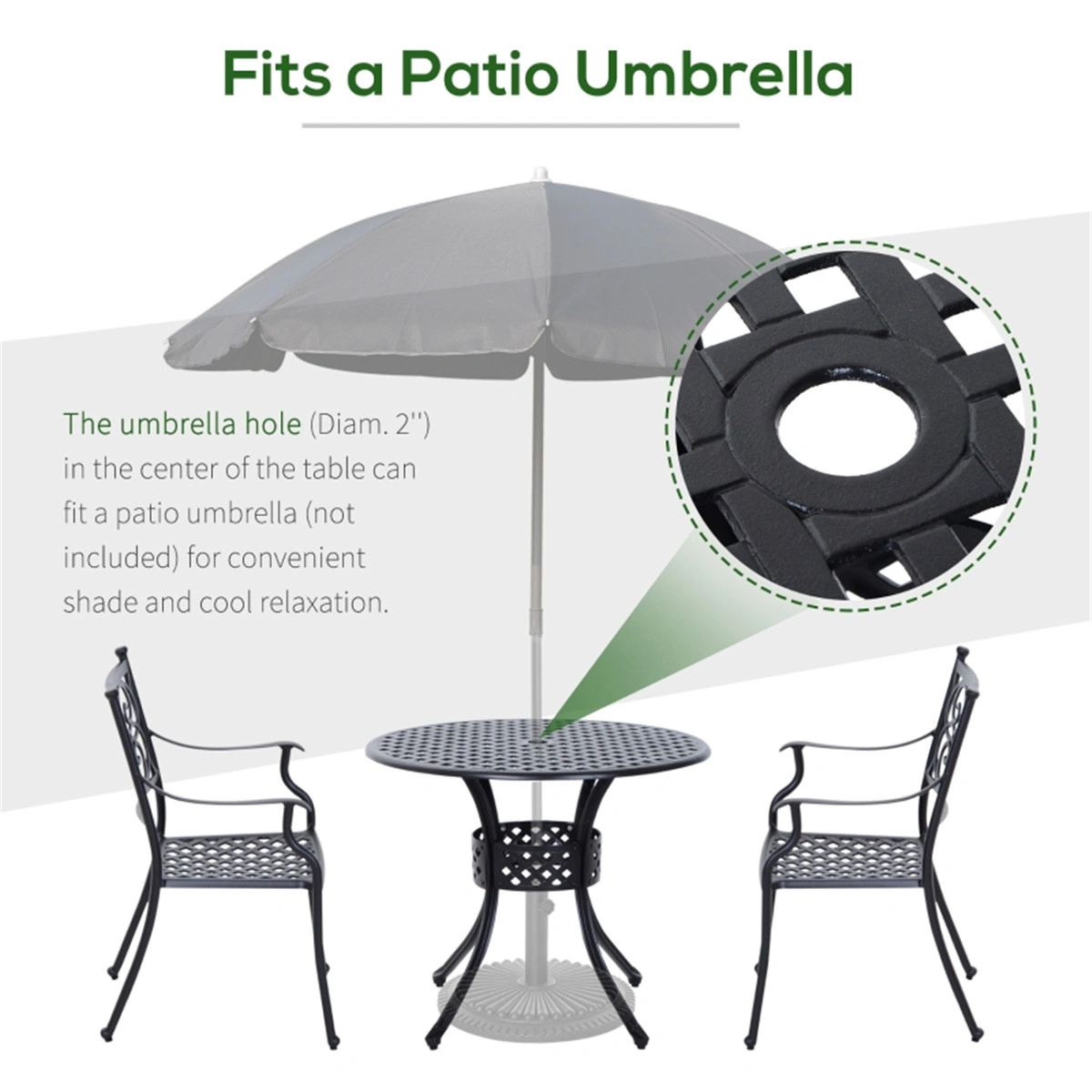 33 Inch Round Outdoor Bistro Table Black, Patio Dining Table with Umbrella Hole, Poolside Table view 3