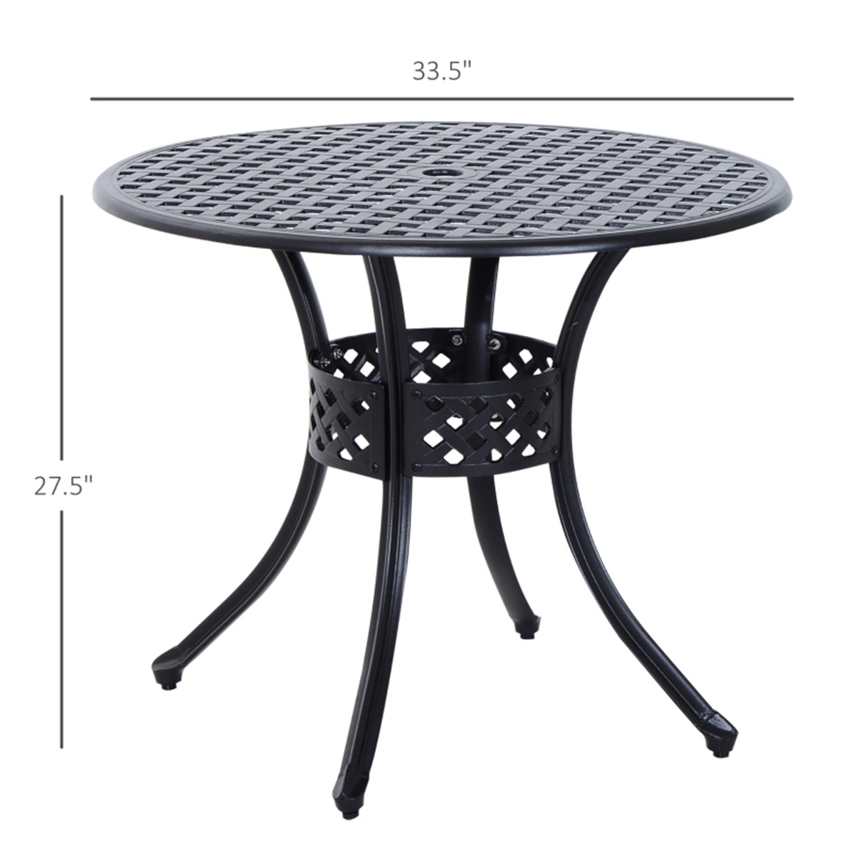 33 Inch Round Outdoor Bistro Table Black, Patio Dining Table with Umbrella Hole, Poolside Table view 4