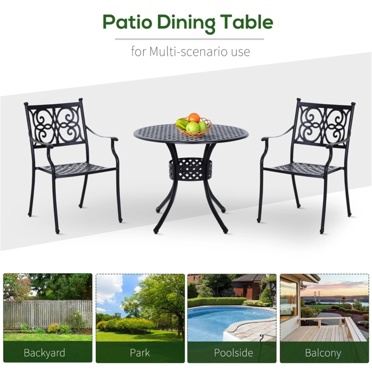 33 Inch Round Outdoor Bistro Table Black, Patio Dining Table with Umbrella Hole, Poolside Table view 6