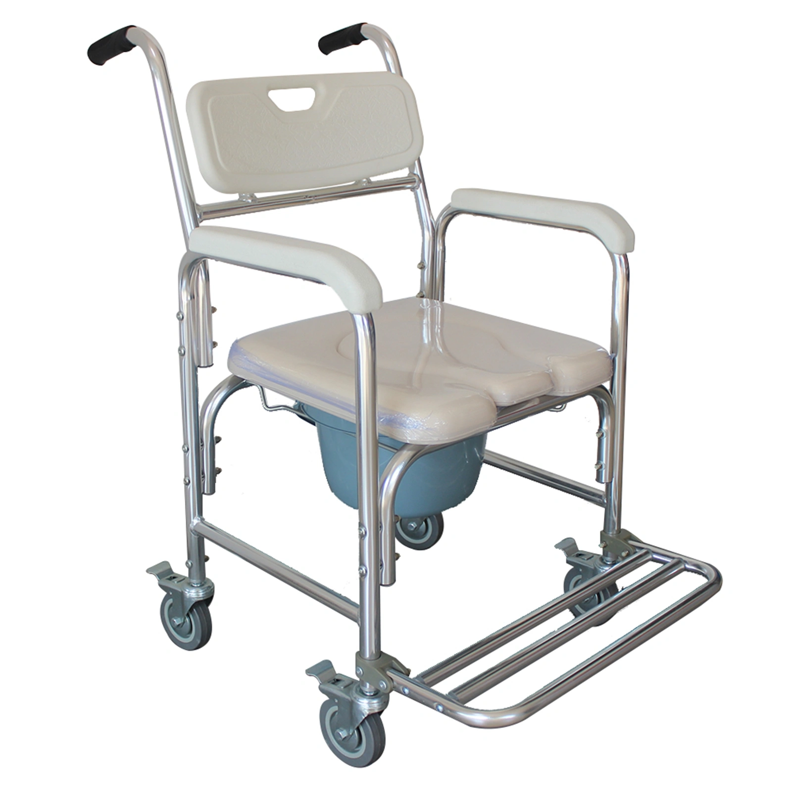 Heavy Duty Memory Foam Commode Chair with Toilet Seat, Multifunction Potty Chair for Adults, White Beige view 15