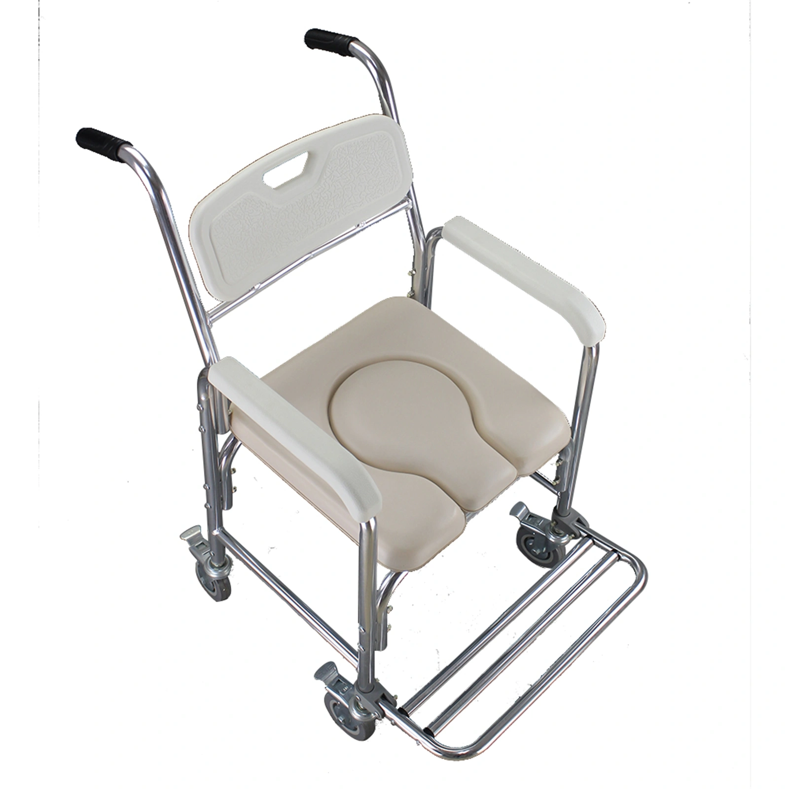 Heavy Duty Memory Foam Commode Chair with Toilet Seat, Multifunction Potty Chair for Adults, White Beige view 9