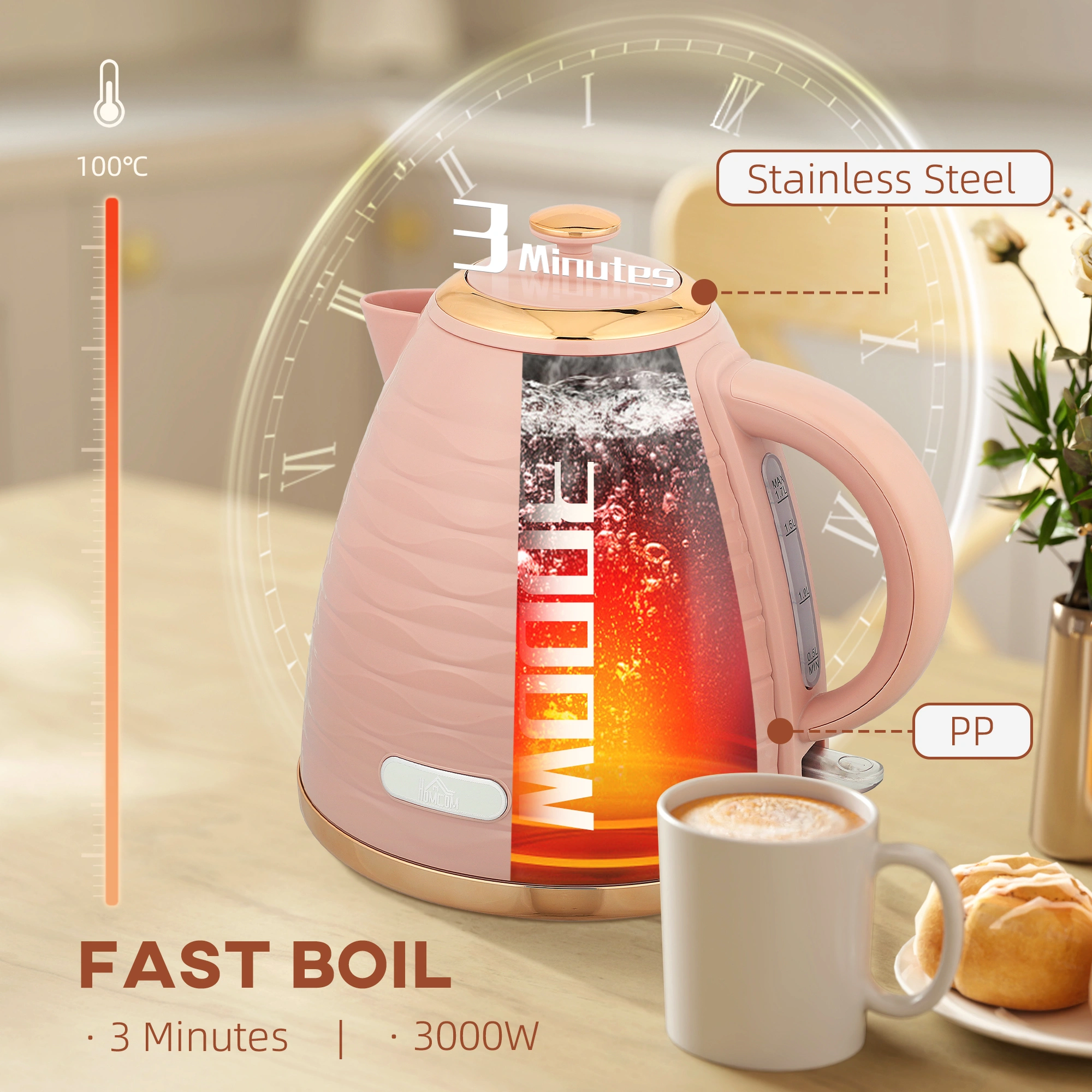 Electric Kettle - 1.7L Stainless Steel Fast Boiling Water Kettle with Auto Shut-Off and Cordless Design view 5