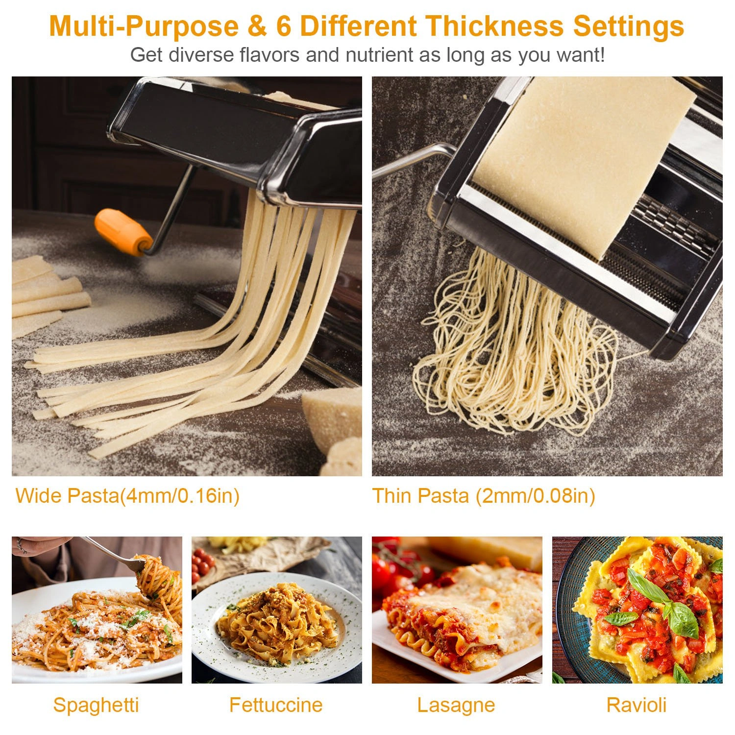 Pasta Maker Machine, 180 Roller Pasta Maker, 9 Adjustable Thickness Settings 2-in-1 Noodles Maker with Rollers and Cutter, Perfect for Spaghetti, Fettuccini, Lasagna or Dumpling Skin Silver view 10