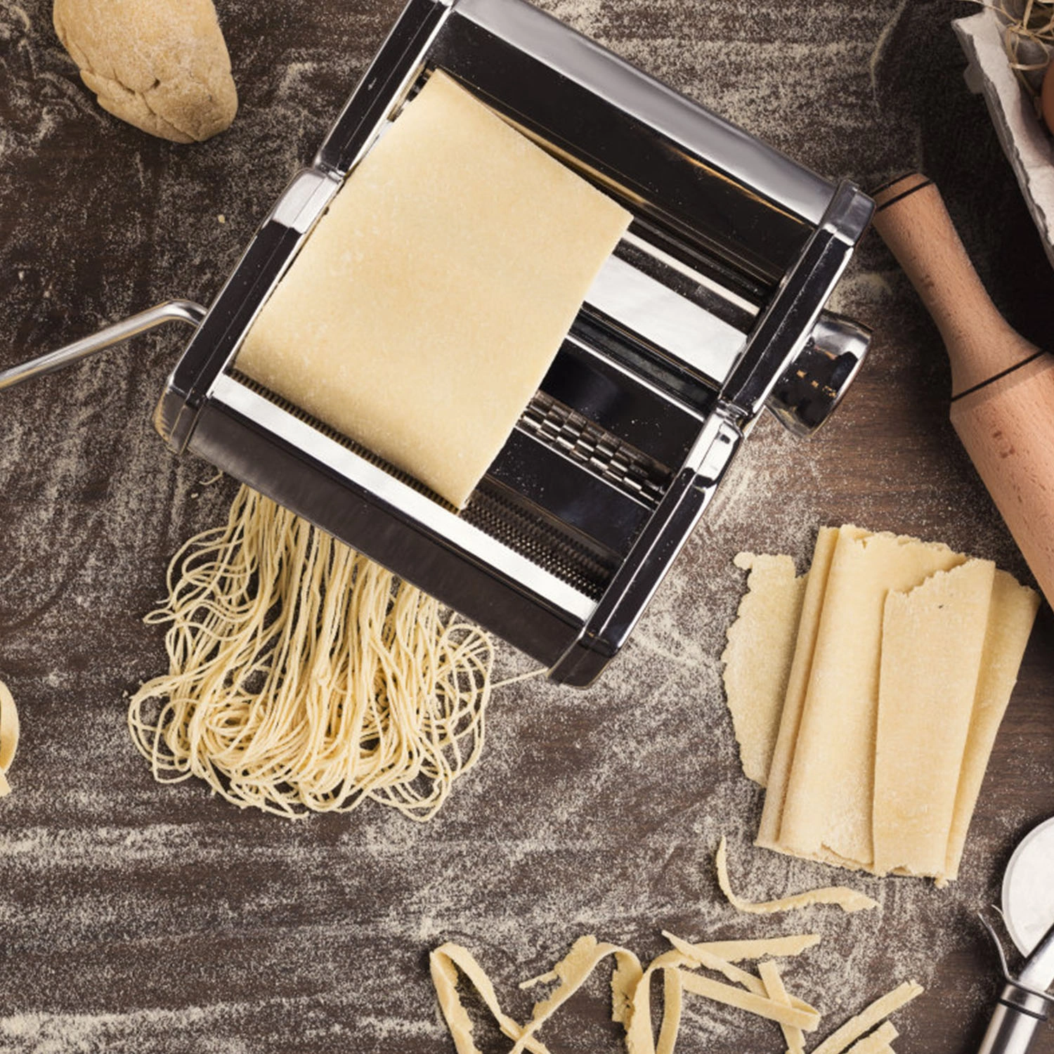 Pasta Maker Machine, 180 Roller Pasta Maker, 9 Adjustable Thickness Settings 2-in-1 Noodles Maker with Rollers and Cutter, Perfect for Spaghetti, Fettuccini, Lasagna or Dumpling Skin Silver view 6