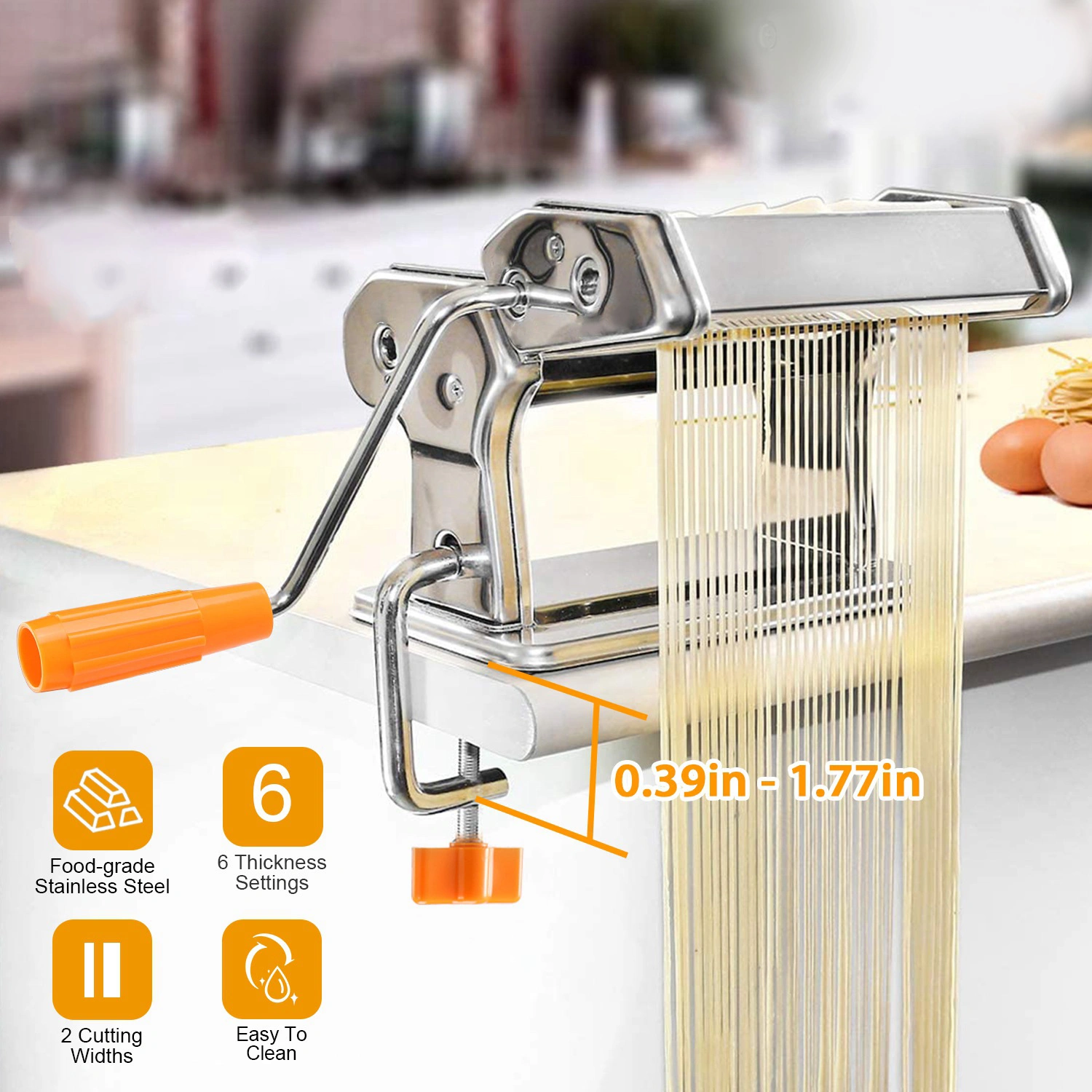Pasta Maker Machine, 180 Roller Pasta Maker, 9 Adjustable Thickness Settings 2-in-1 Noodles Maker with Rollers and Cutter, Perfect for Spaghetti, Fettuccini, Lasagna or Dumpling Skin Silver view 8