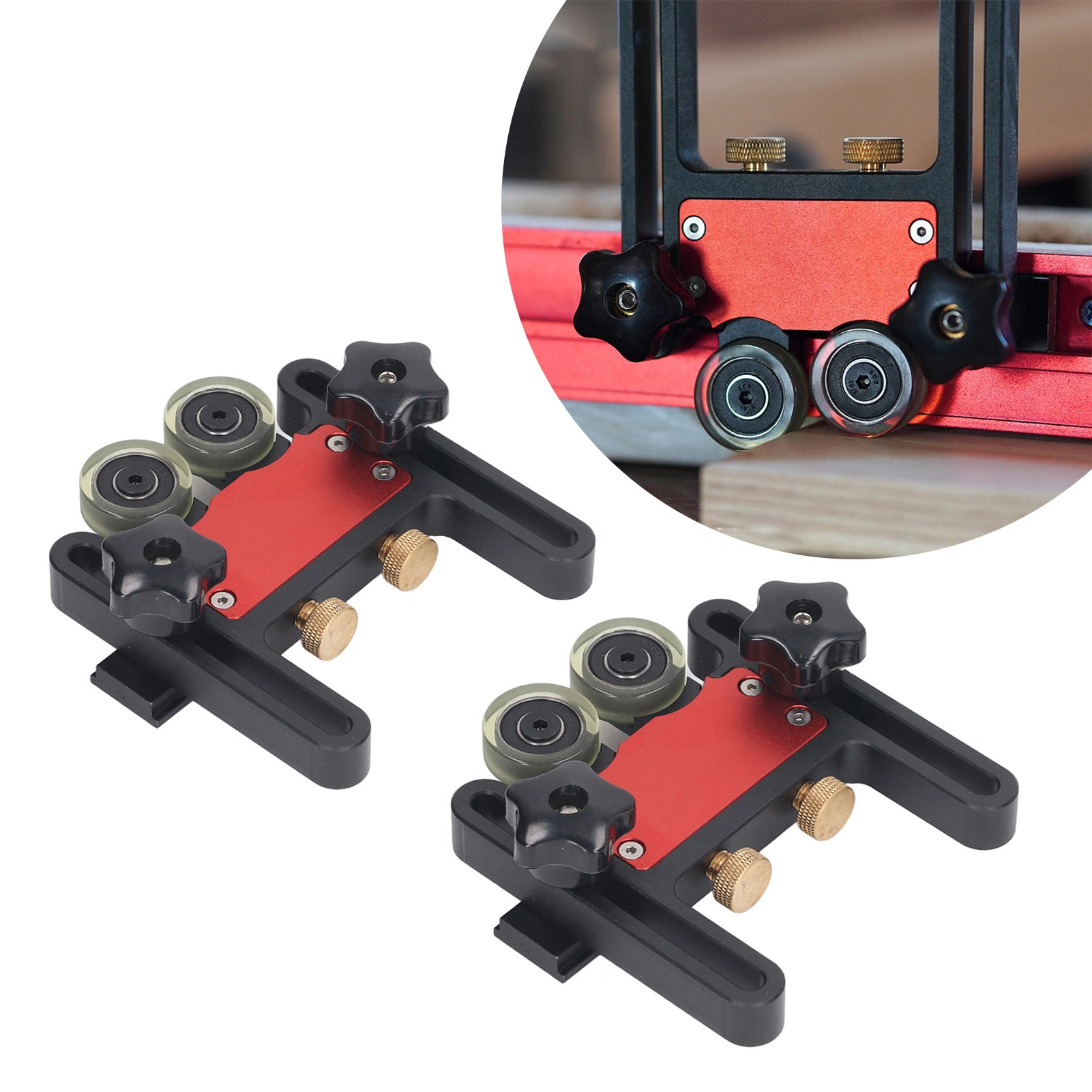 2Pcs Table Saw Feeder Roller, Aluminum Alloy Double Wheel Bearing Featherboard, 5mm Stroke for Woodworking Projects view 3
